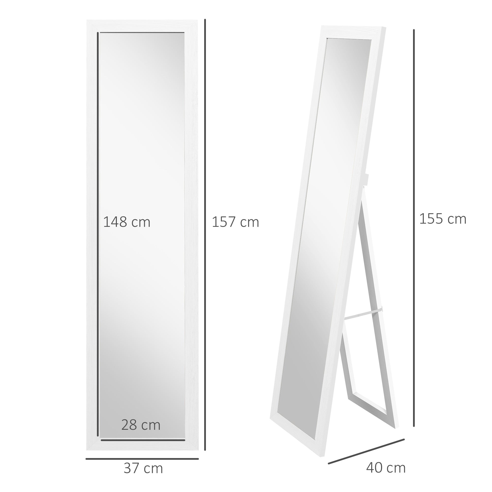 HOMCOM Rustic Full Length Mirror, Hanging and Freestanding Floor Mirror, Farmhouse Decorative Wall Mirror, for Living Room, Bedroom, 157 cm, White - North Peak Garden Furniture