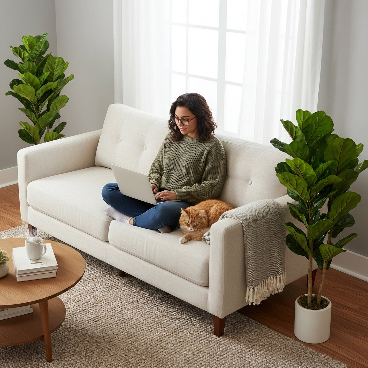 HOMCOM 120cm Set of 2 Artificial Fiddle Leaf Fig Trees - Green