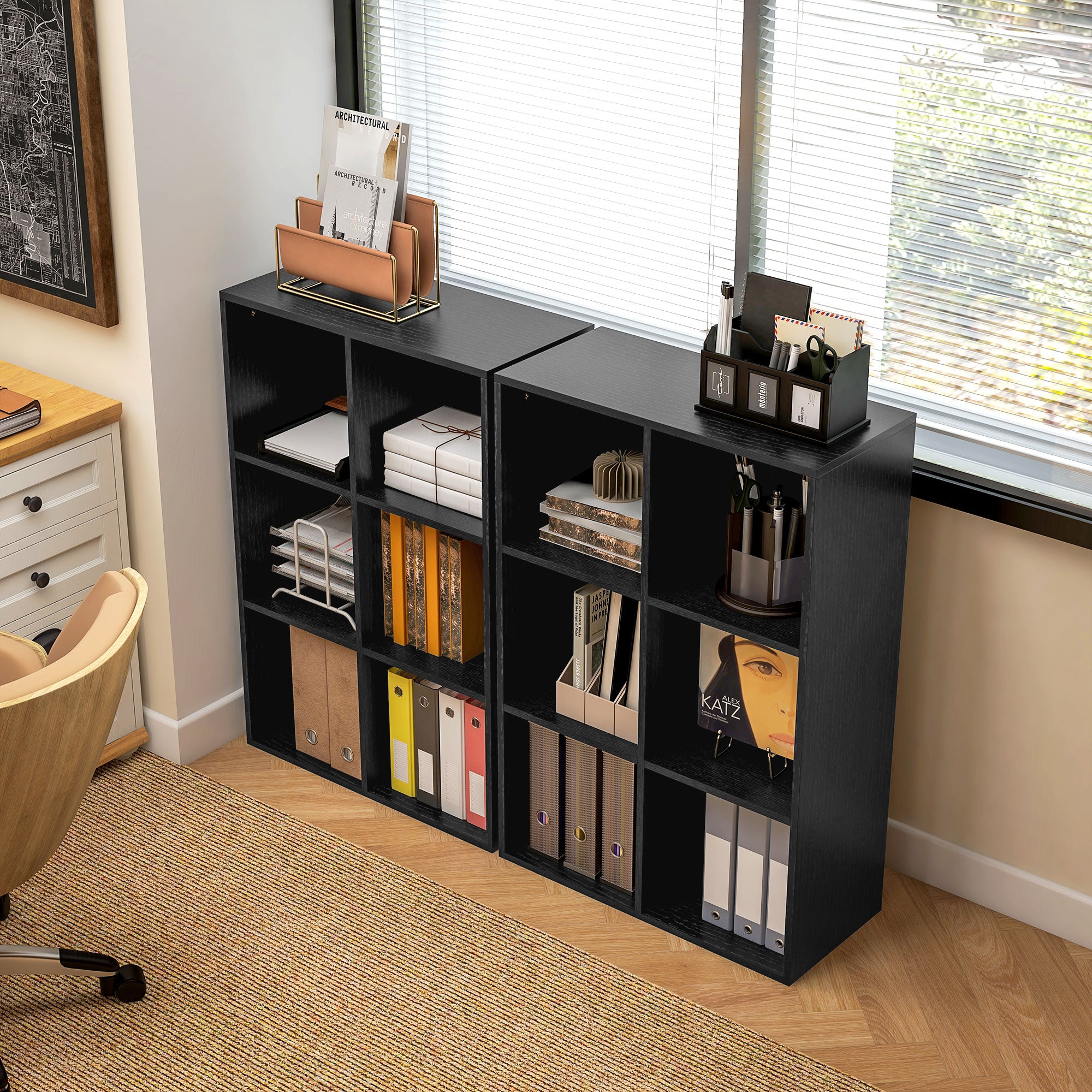 HOMCOM Six-Cube Bookcase - Black Wood Effect - North Peak Garden Furniture
