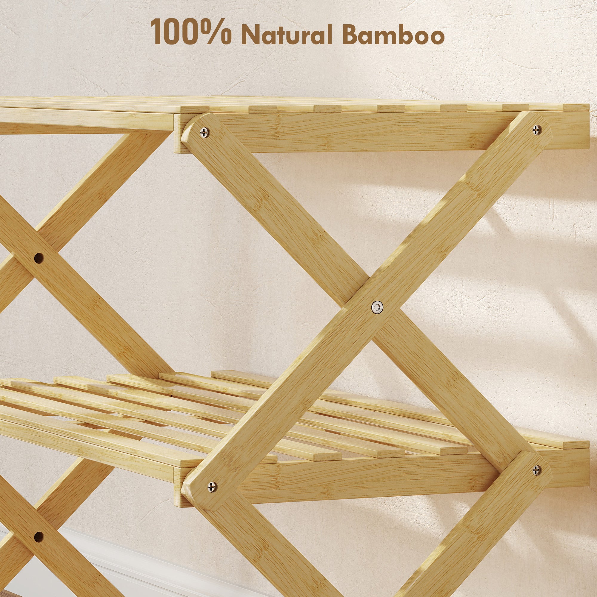 HOMCOM Three-Tier Folding Bamboo Shoe Rack - Natural Finish