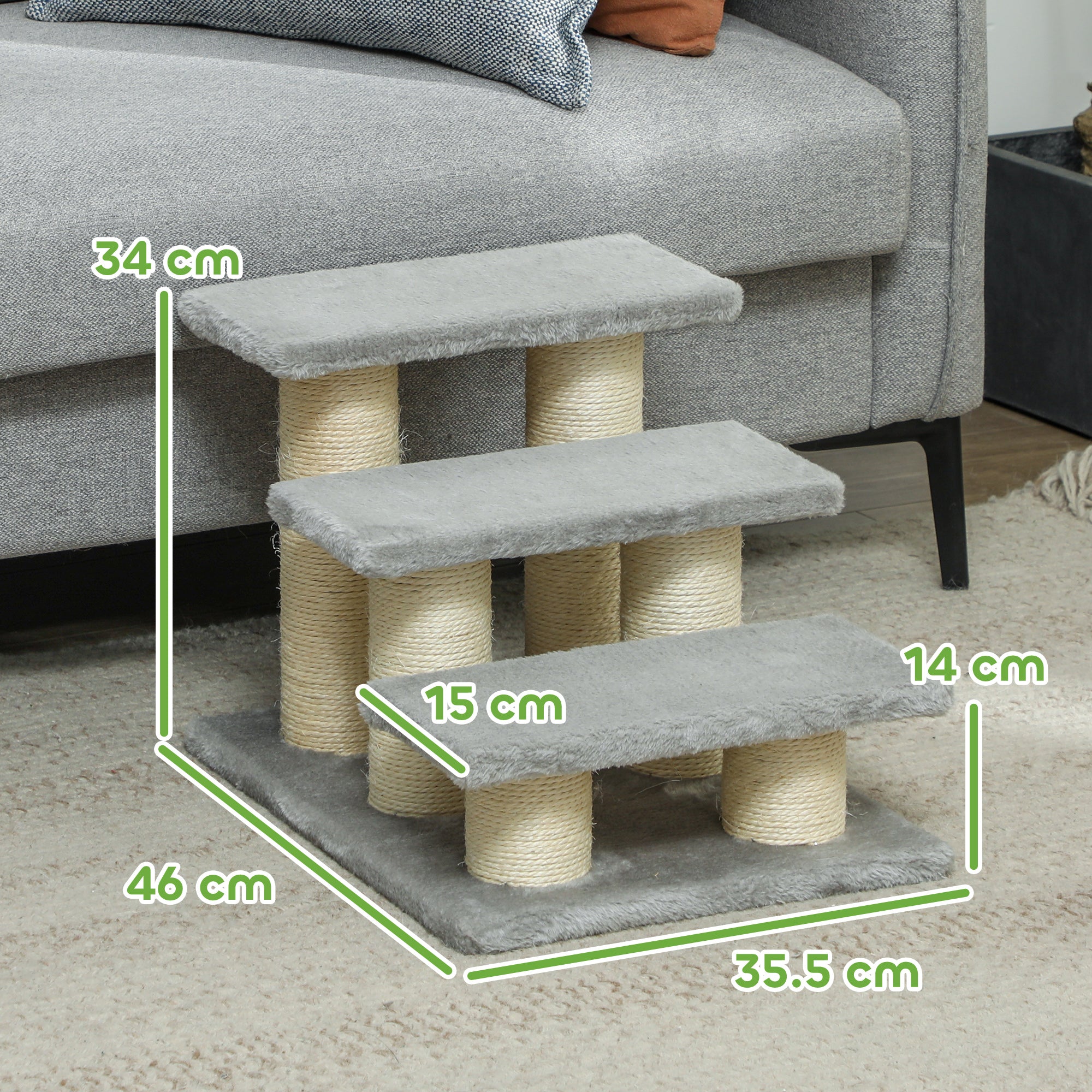 PawHut Pet Stairs 3-step Pet Ladder Cat dog Stairs Climb Ladder Cat Tree, Grey - North Peak Garden Furniture