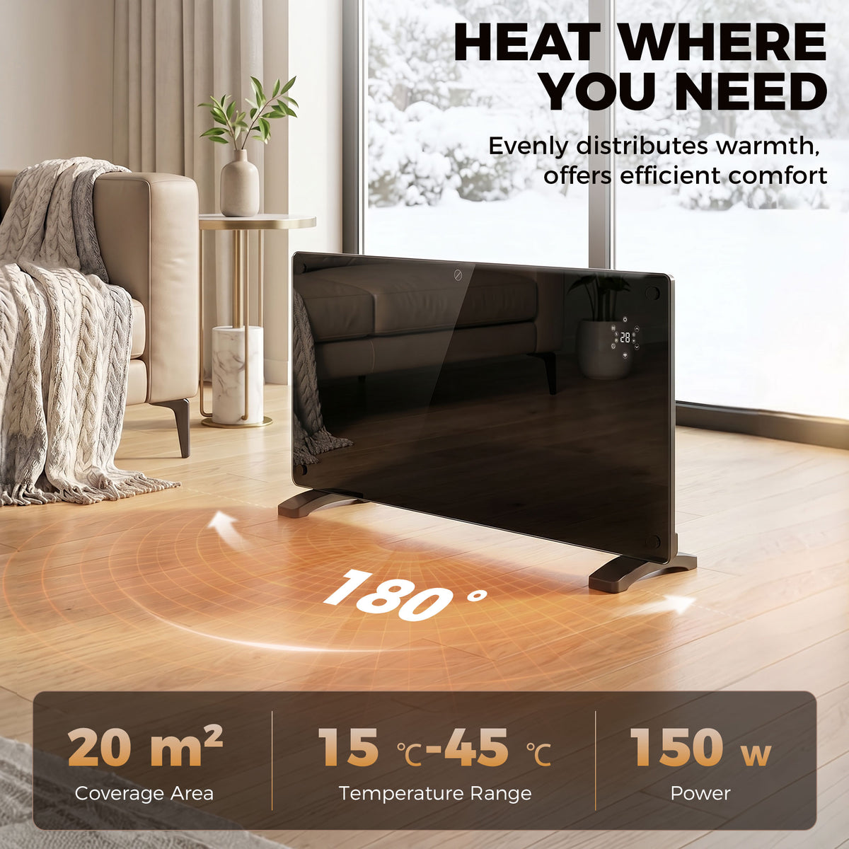 HOMCOM 1500W 5-35℃ Smart Control Heater - Black