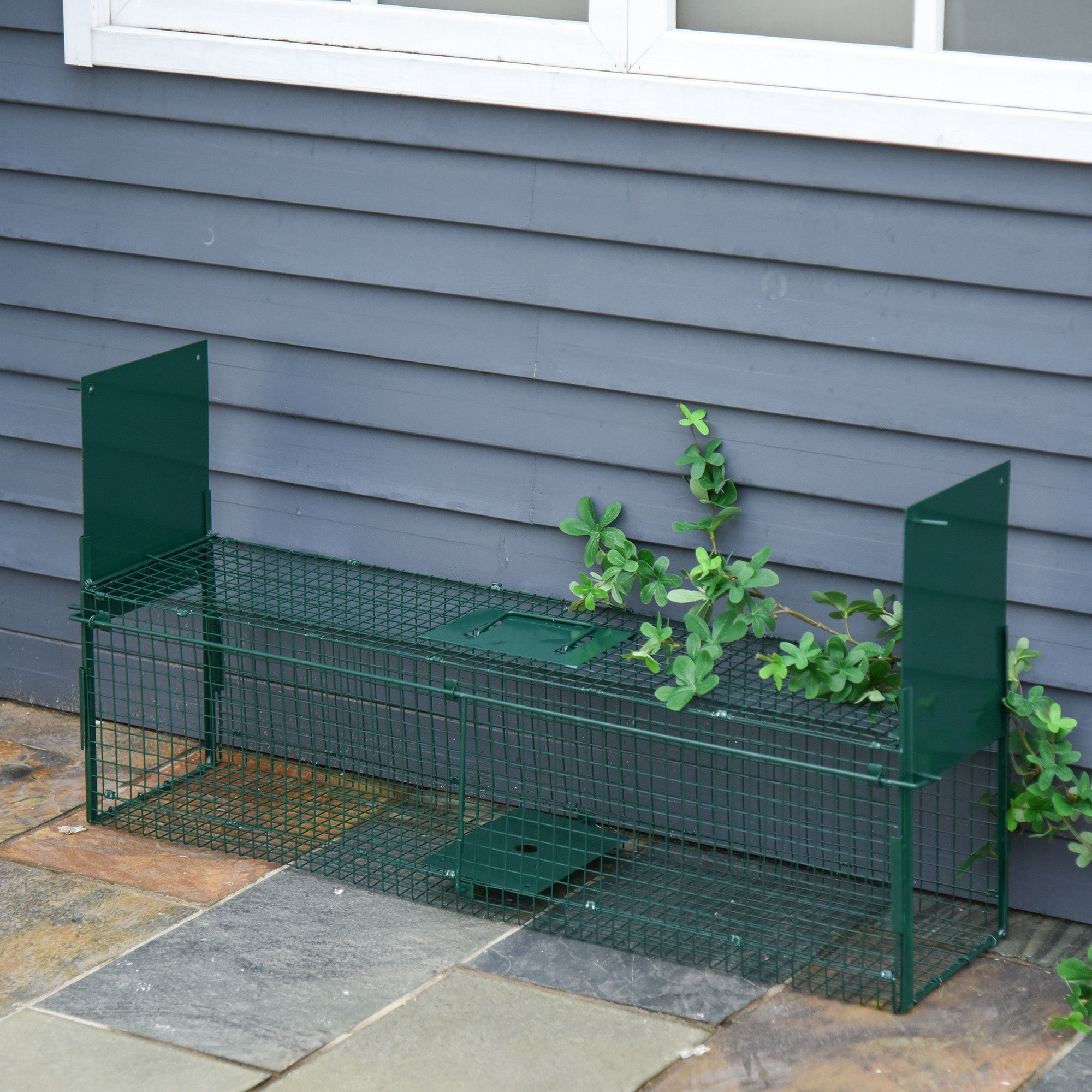 PawHut Two-Door Live Trap for Small Animals, Animal Trap for Rat, Mice, Mink, Rabbit, Raccoon, Squirrel - Dark Green