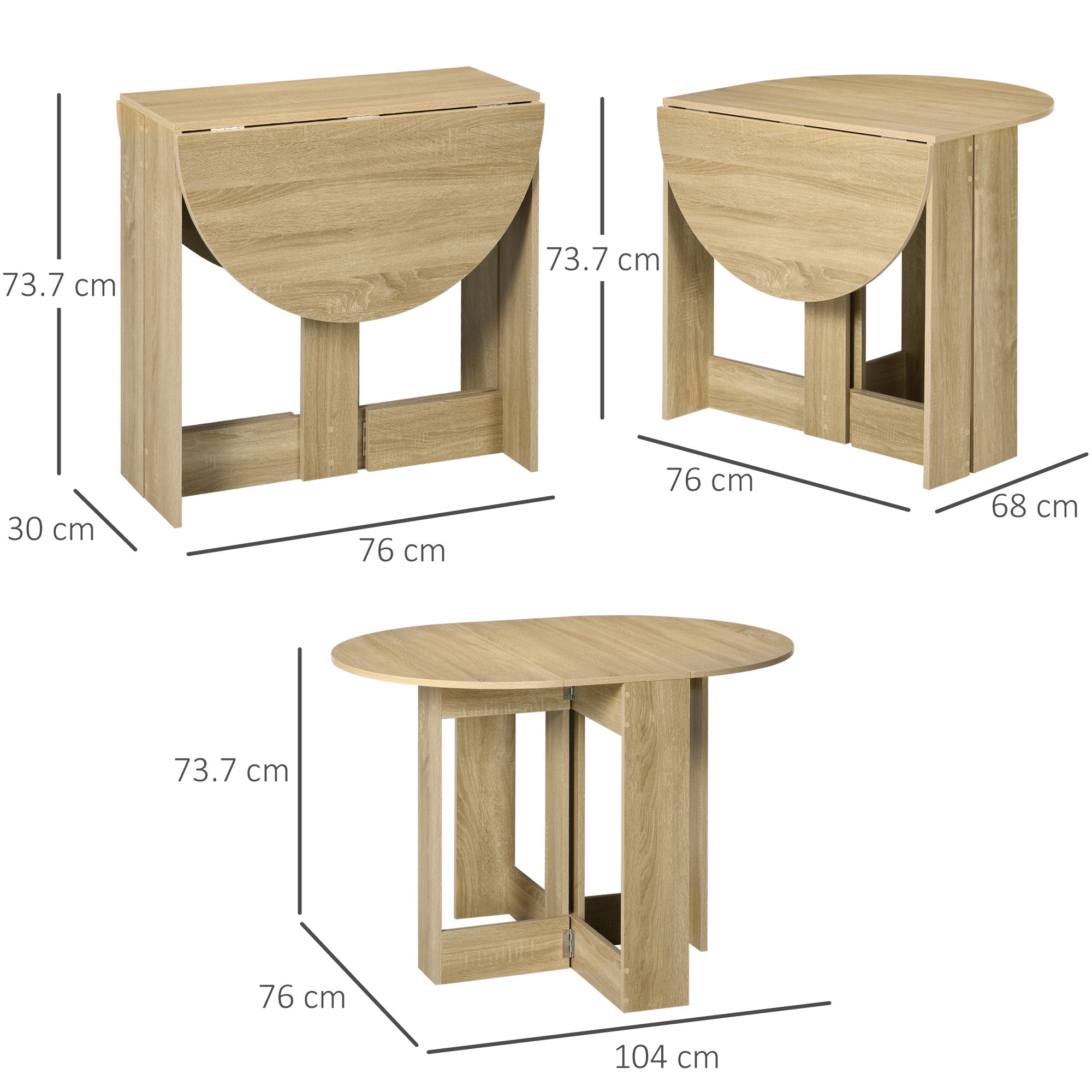 HOMCOM Space-saving Drop Leaf Table, Folding Dining Table for Small Space, Kitchen, Dining Room, Oak - North Peak Garden Furniture