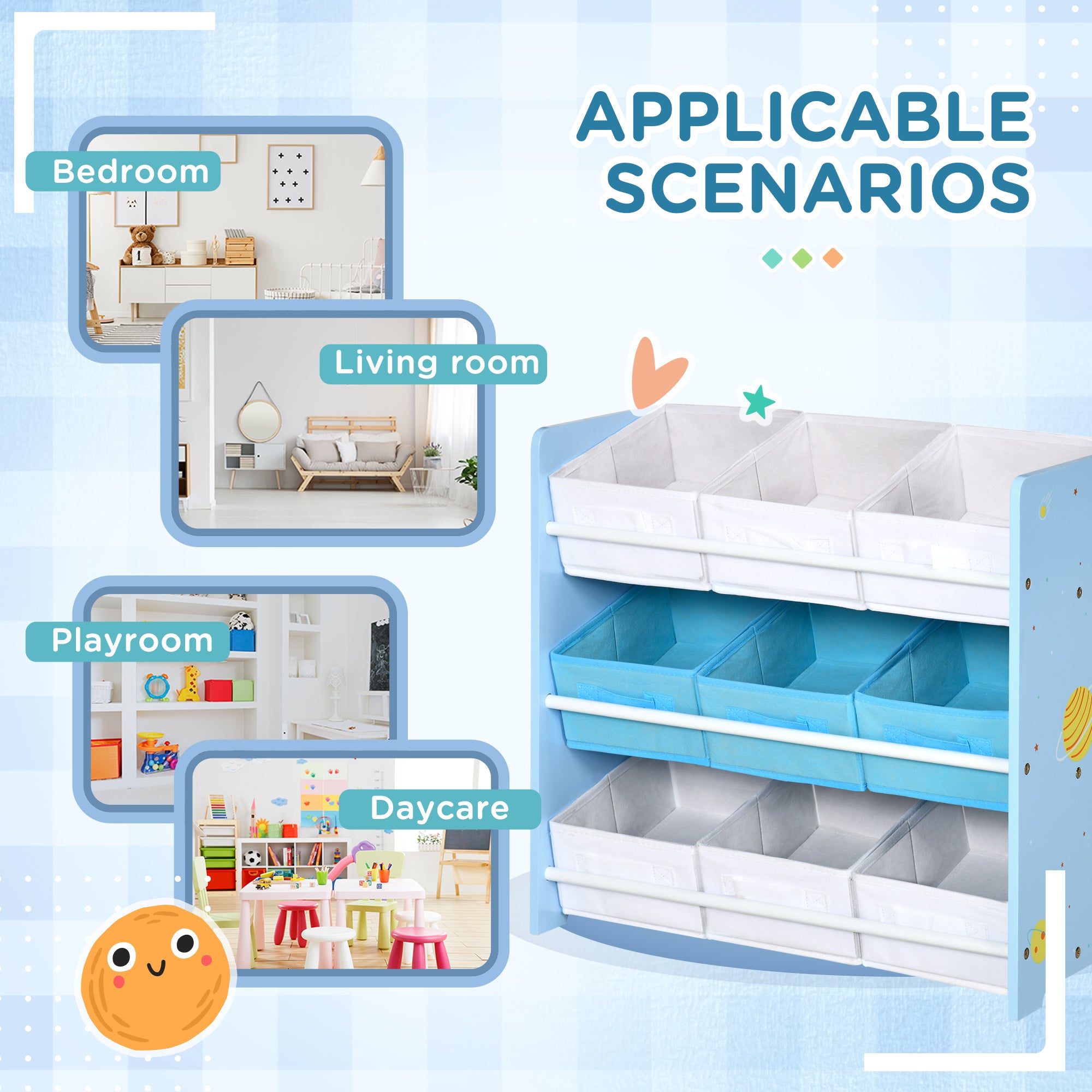 ZONEKIZ Kids Storage Rack, with Nine Removable Baskets, for Nursery, Bedroom, Playroom - Blue - North Peak Garden Furniture