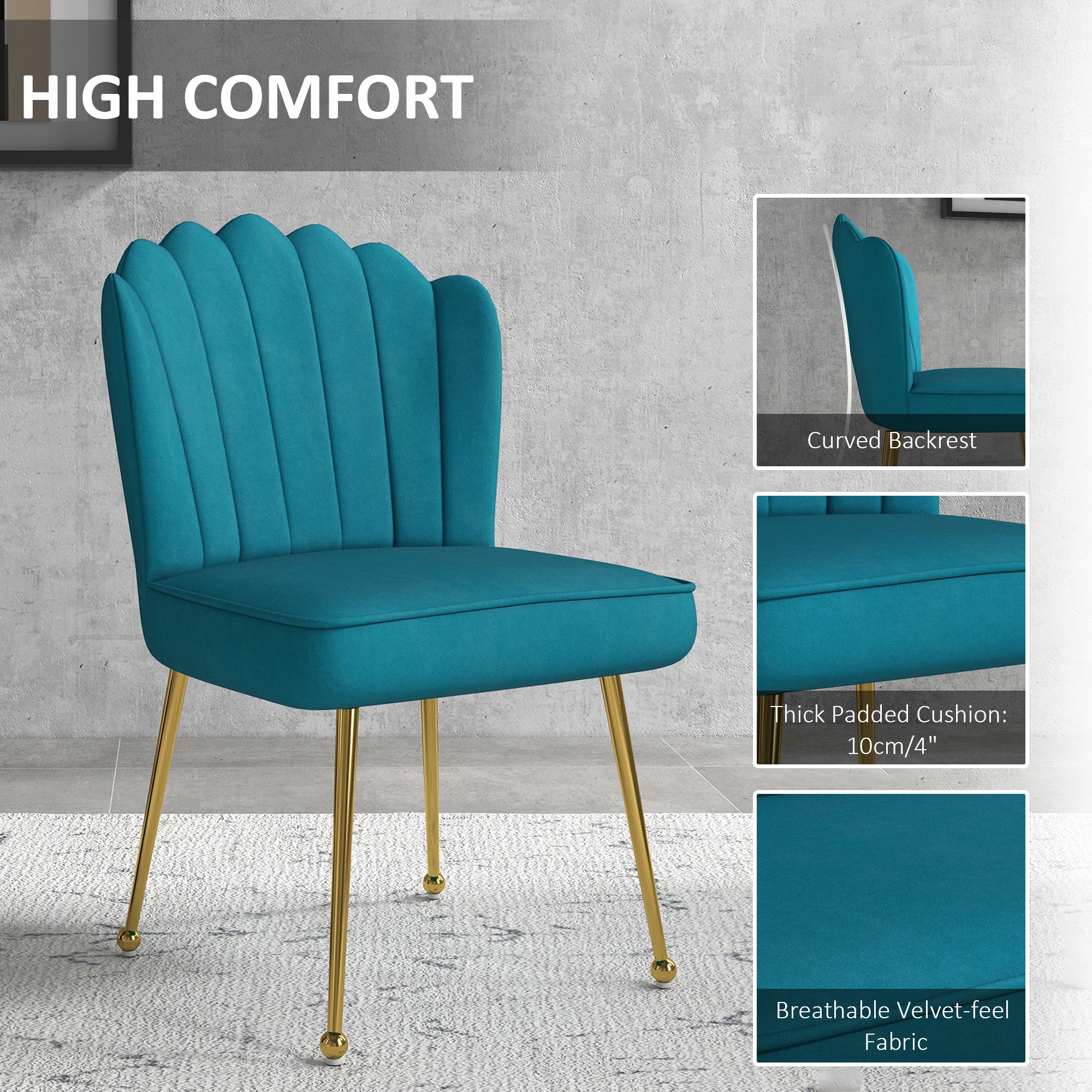 HOMCOM Velvet-Feel Shell Accent Chair - Blue - North Peak Garden Furniture
