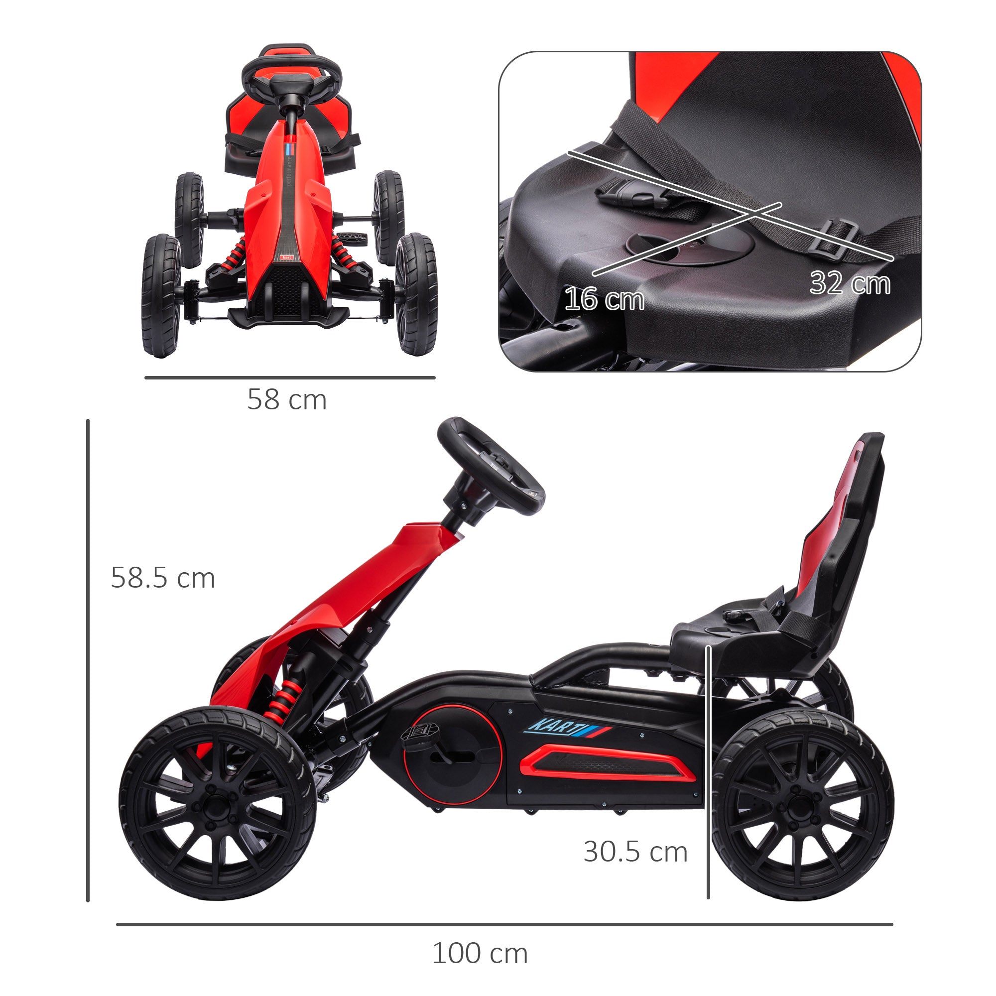 HOMCOM Kids Pedal Go Kart, with Adjustable Seat, EVA Wheels, Seat, Handbrake - Red - North Peak Garden Furniture