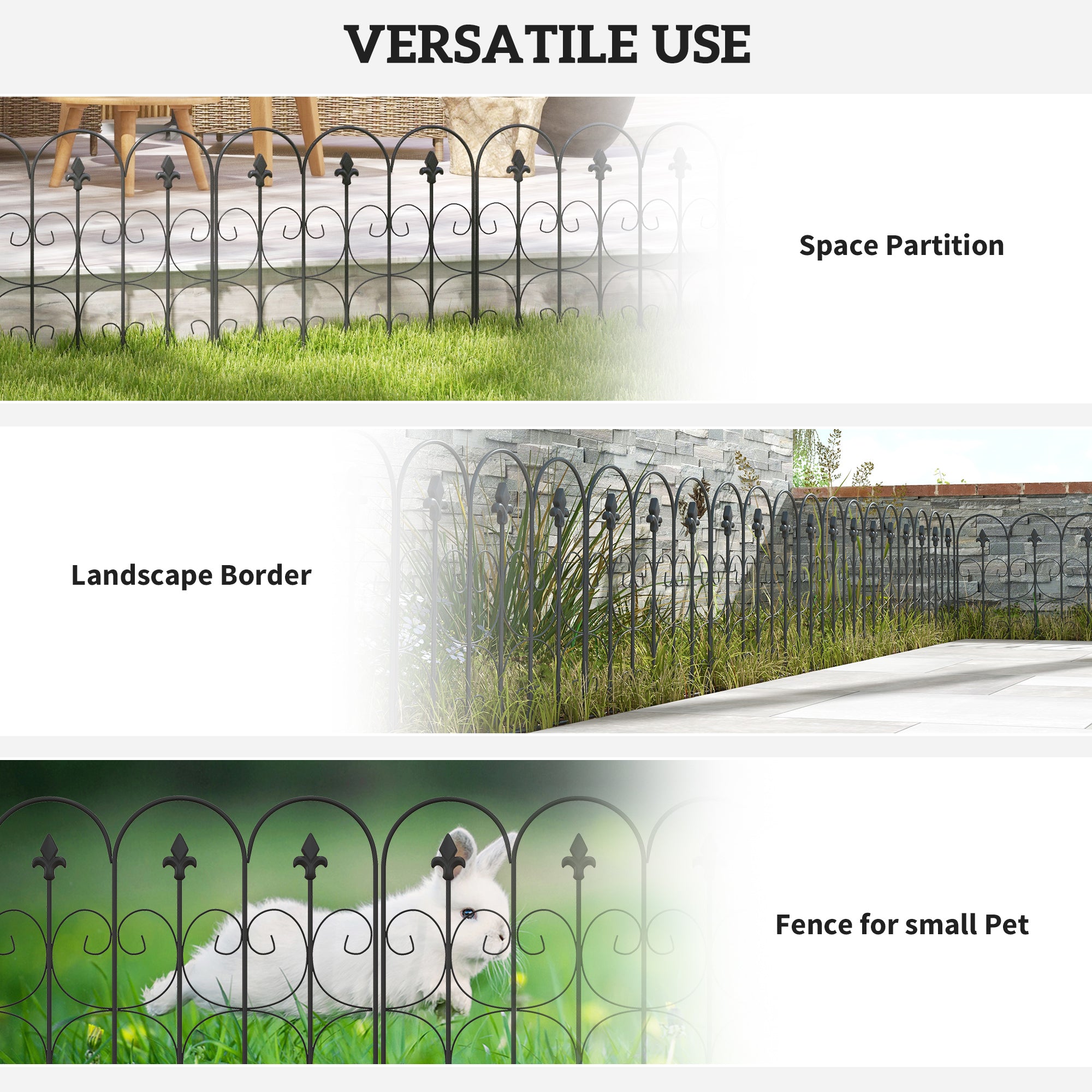 Outsunny Decorative Garden Fencing, 5PCs Outdoor Picket Fence Panels, Rustproof Metal Wire Landscape Flower Bed Border Edging Animal Barrier, Black - North Peak Garden Furniture