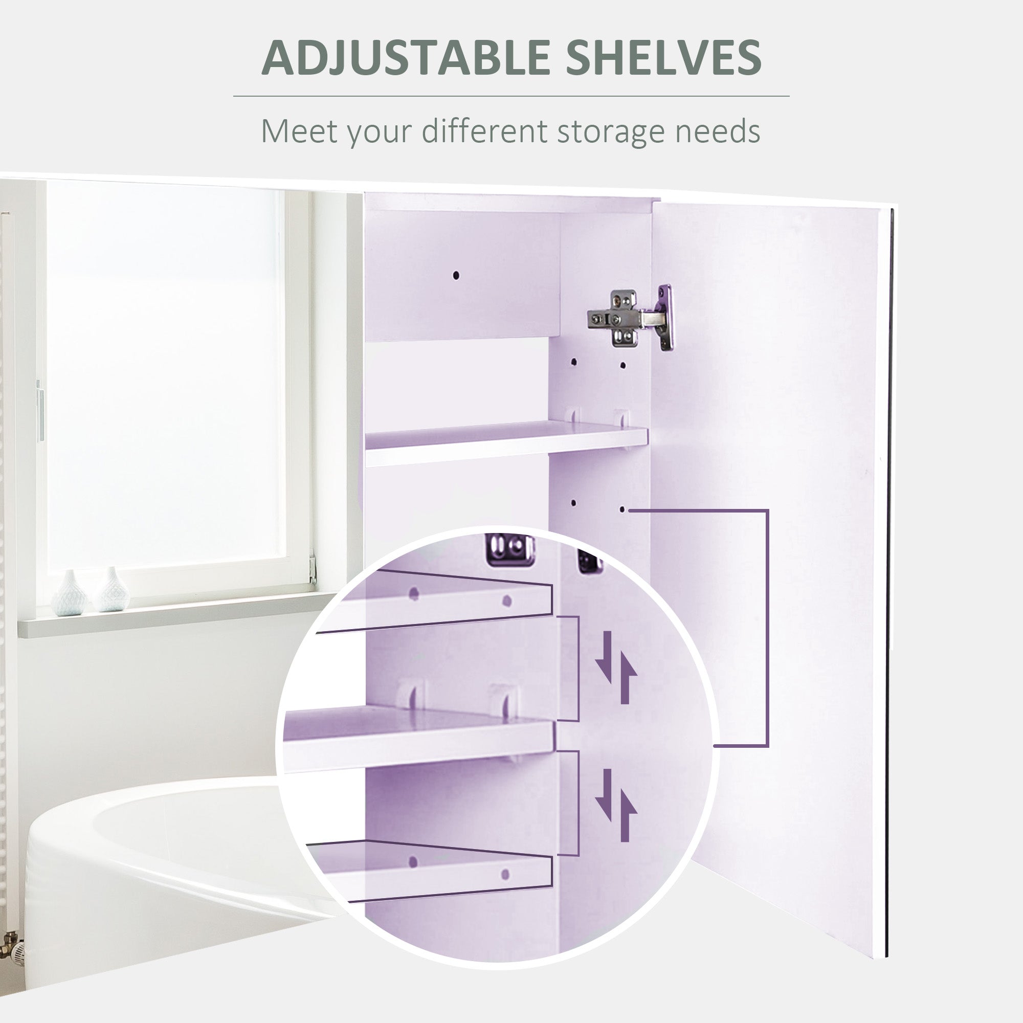 HOMCOM Double Door Wall Mounted Glass Mirror Cabinet Modern Storage Unit Bathroom Shelf Organiser Waterproof Wooden Frame 80Wx15Dx60H(cm) - North Peak Garden Furniture