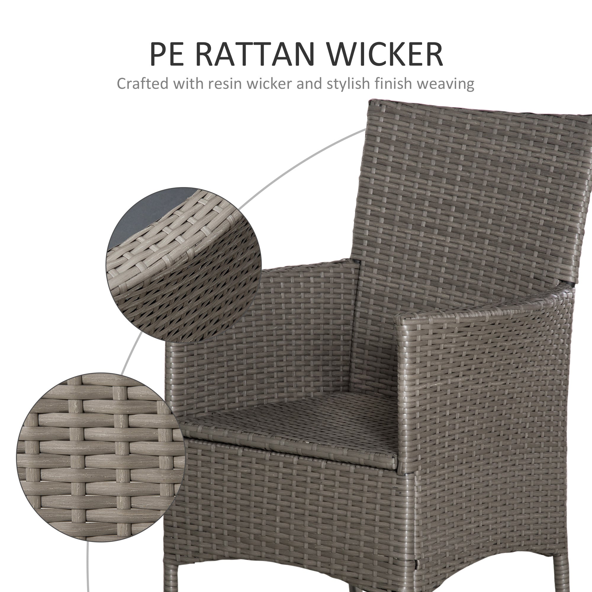 Outsunny Set of Four Rattan Armchairs, with Cushions - Grey - North Peak Garden Furniture