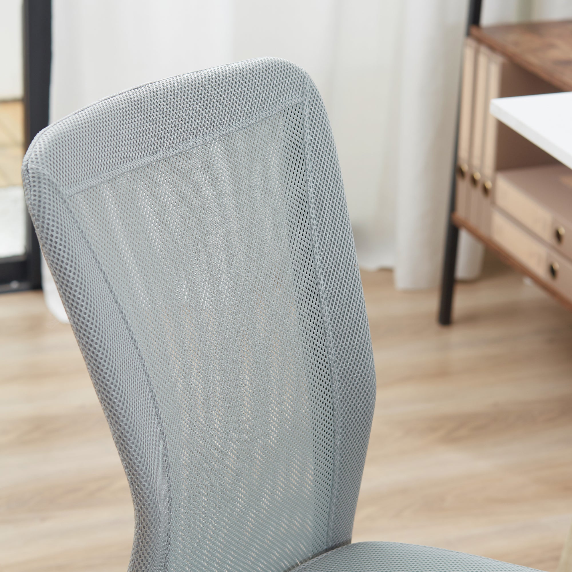 Vinsetto Office Chair, Armless Desk Chair, Adjustable Computer Swivel Chair with Rolling Wheels and Mesh Back for Home Work Study, Grey - North Peak Garden Furniture