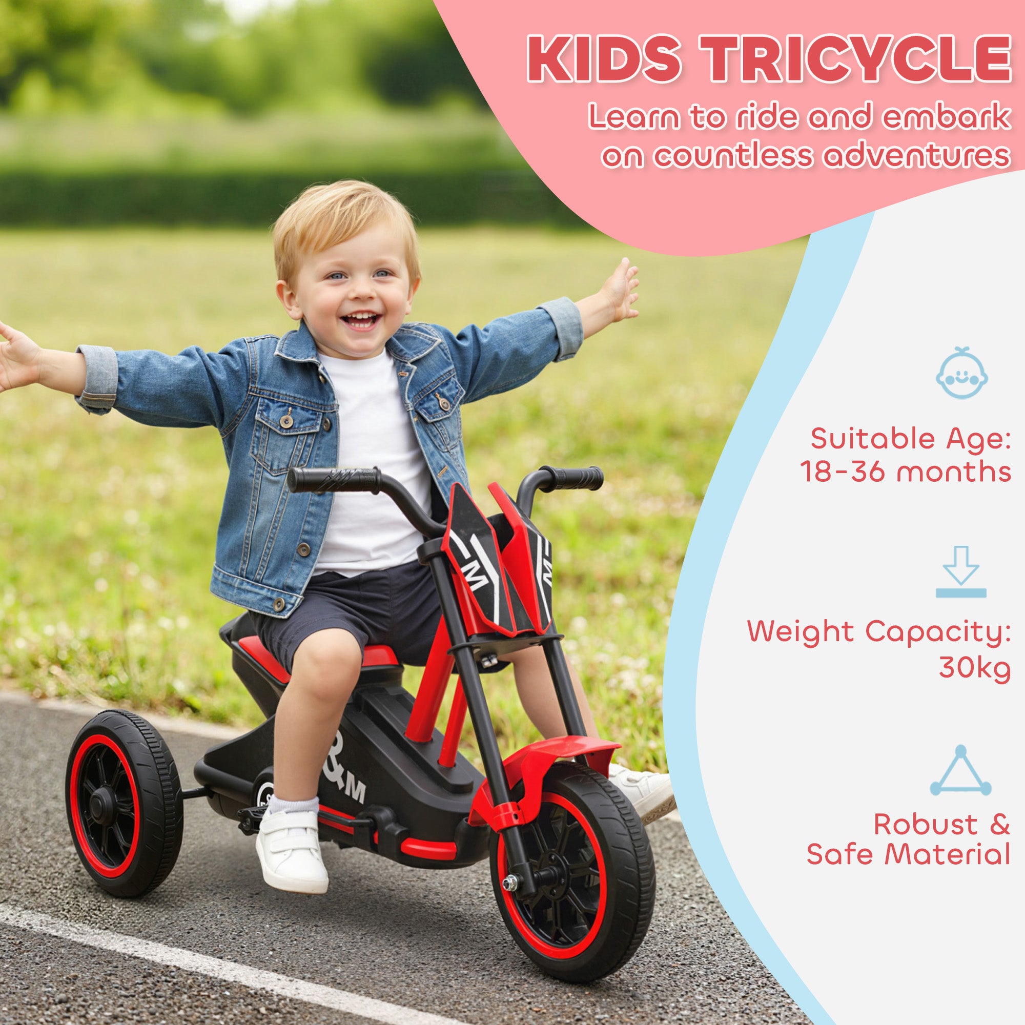 AIYAPLAY Kids Tricycle Baby Trike, Kids Trike with Pedal, 3 Wheel Toddler Balance Bike for Indoor Outdoor Use, Red