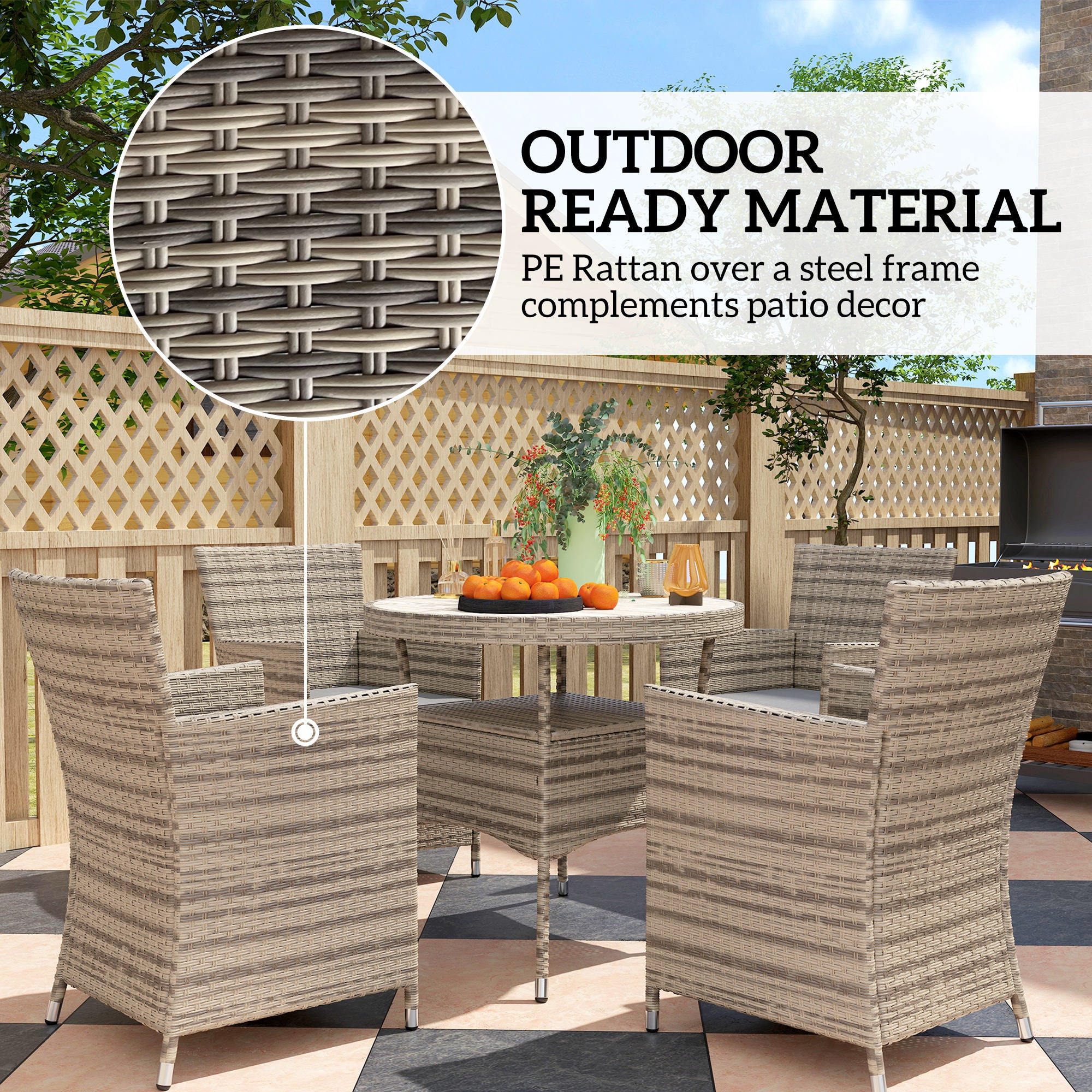 Outsunny Five-Piece Rattan Garden Set, with Two-Tier Table - Grey - North Peak Garden Furniture