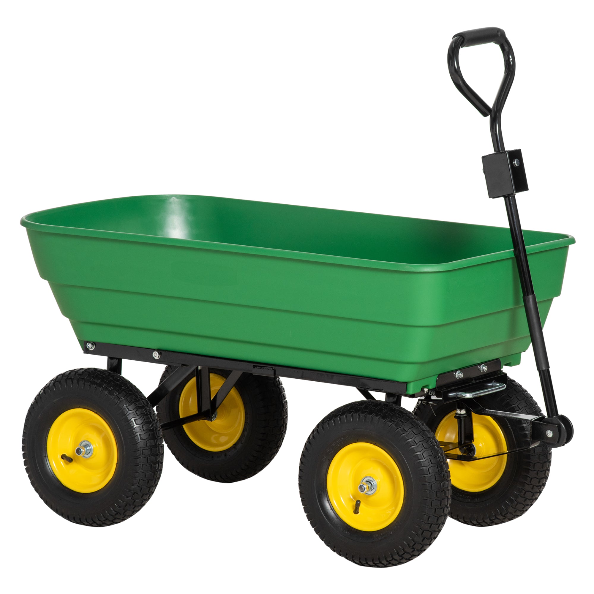 Outsunny 125 Litre Large Garden Cart Heavy Duty 4 Wheel Trolley Dump Wheelbarrow Tipping Truck Trailer - Green - North Peak Garden Furniture