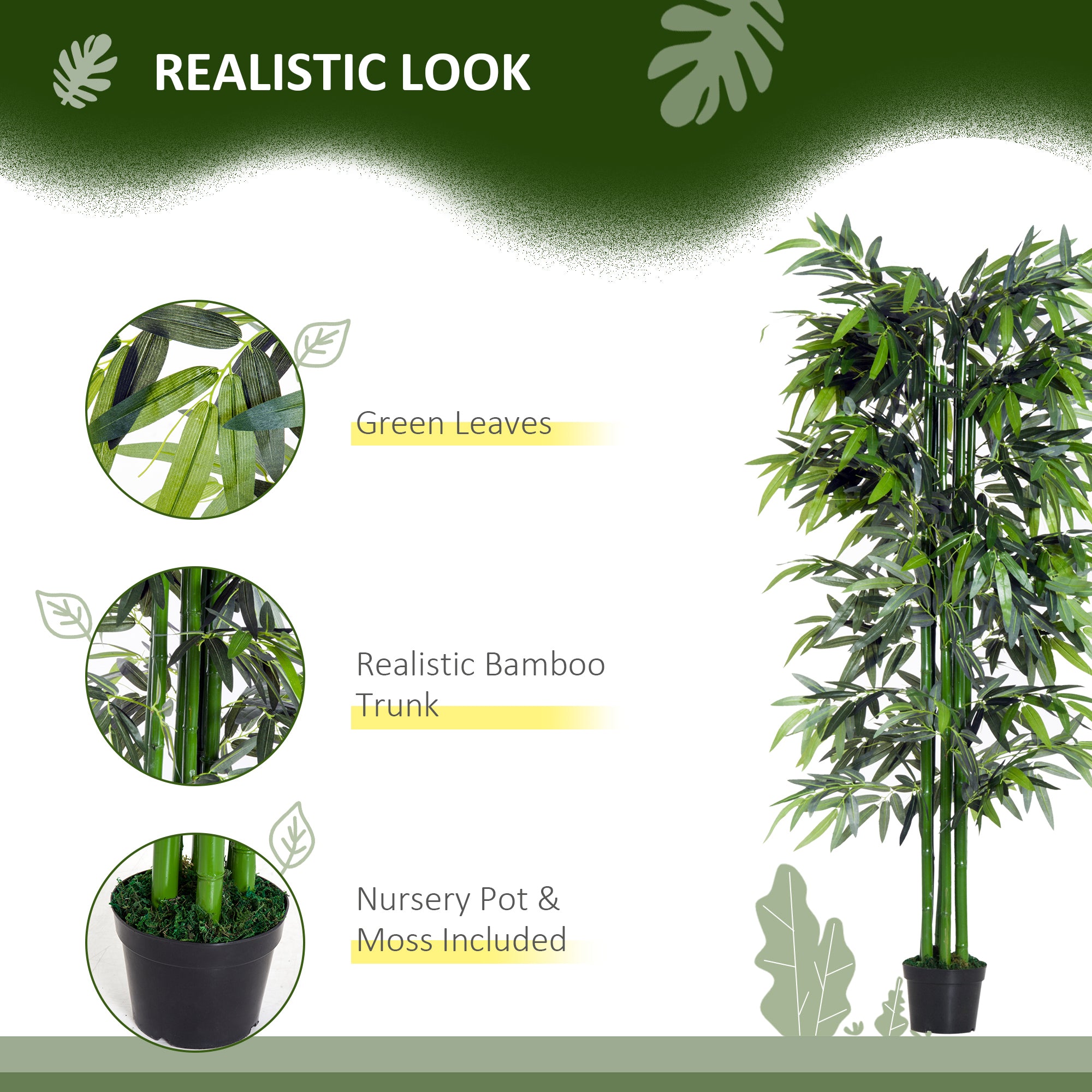 Outsunny 6ft Artificial Bamboo Tree Plant Greenary in A Pot for Home Office Planter 1.8M - North Peak Garden Furniture