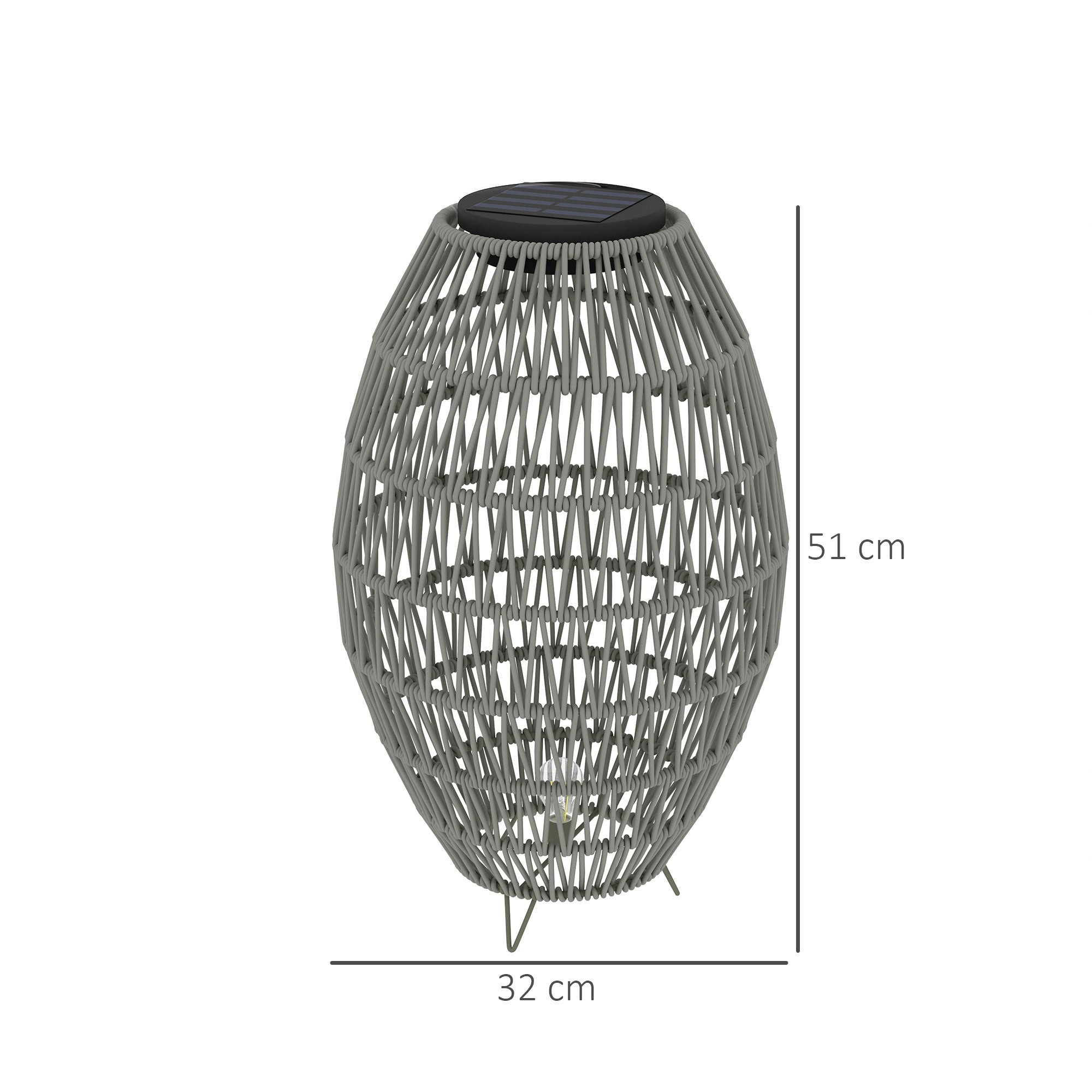 Outsunny Rattan Solar Lamp, Garden Solar Lantern with Auto On/Off Light, IP44 Waterproof, Decorative Outdoor Rattan Lamp for Porch, Pathway, Grey - North Peak Garden Furniture