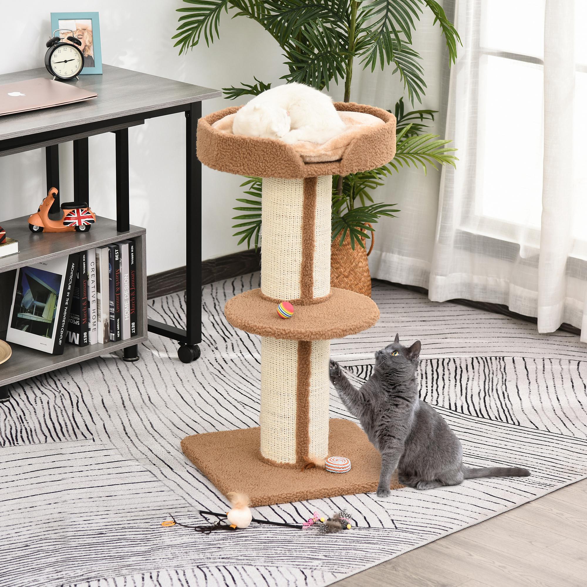 PawHut 91cm Cat Tower Scratching Posts Cat Tree for Indoor Cats Kitten Activity Centre Brown - North Peak Garden Furniture