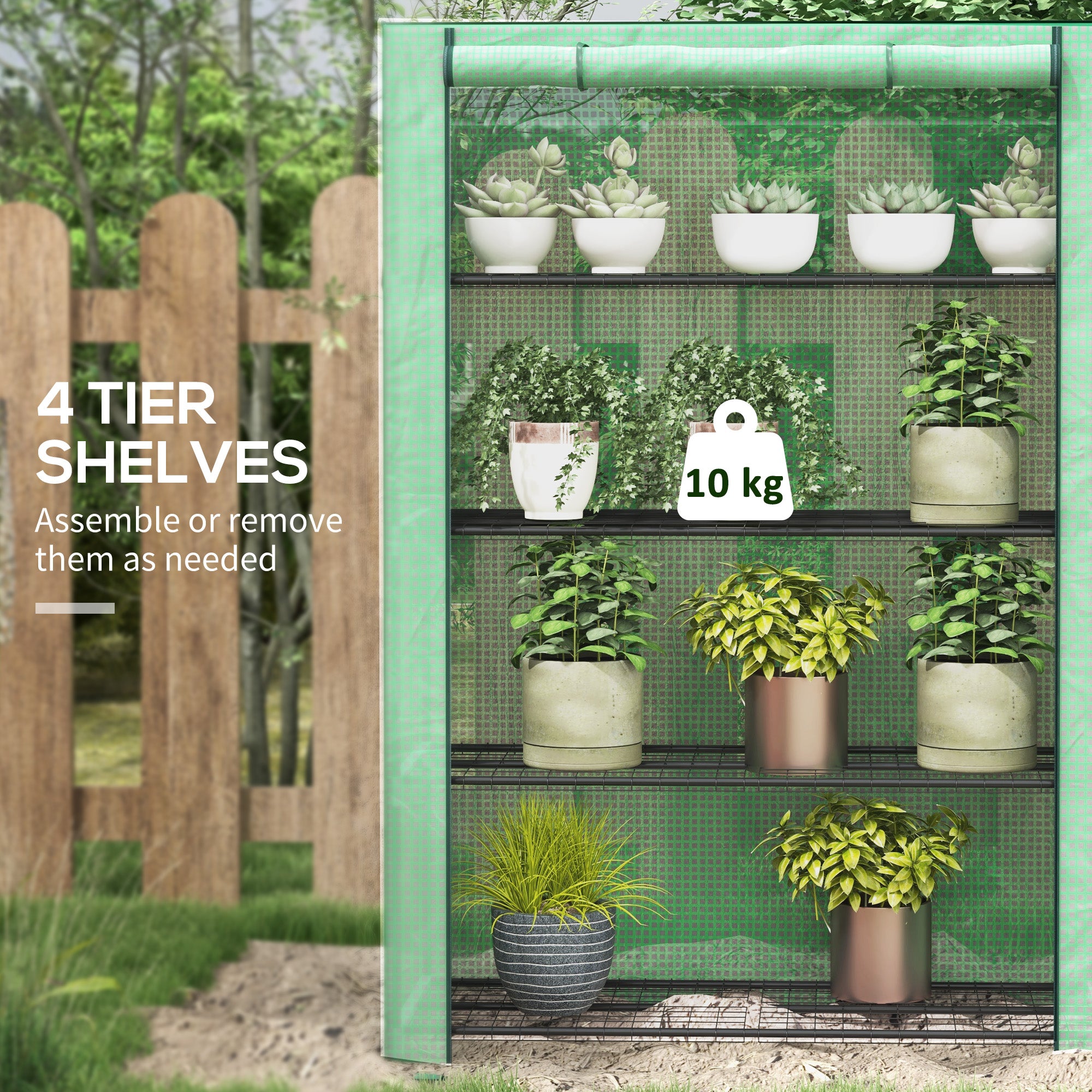 Outsunny 4 Tier Mini Greenhouse with Reinforced PE Cover, Portable Indoor Outdoor Green House with Roll-up Door and Wire Shelves, 170H x 120W x 50Dcm, Green - North Peak Garden Furniture