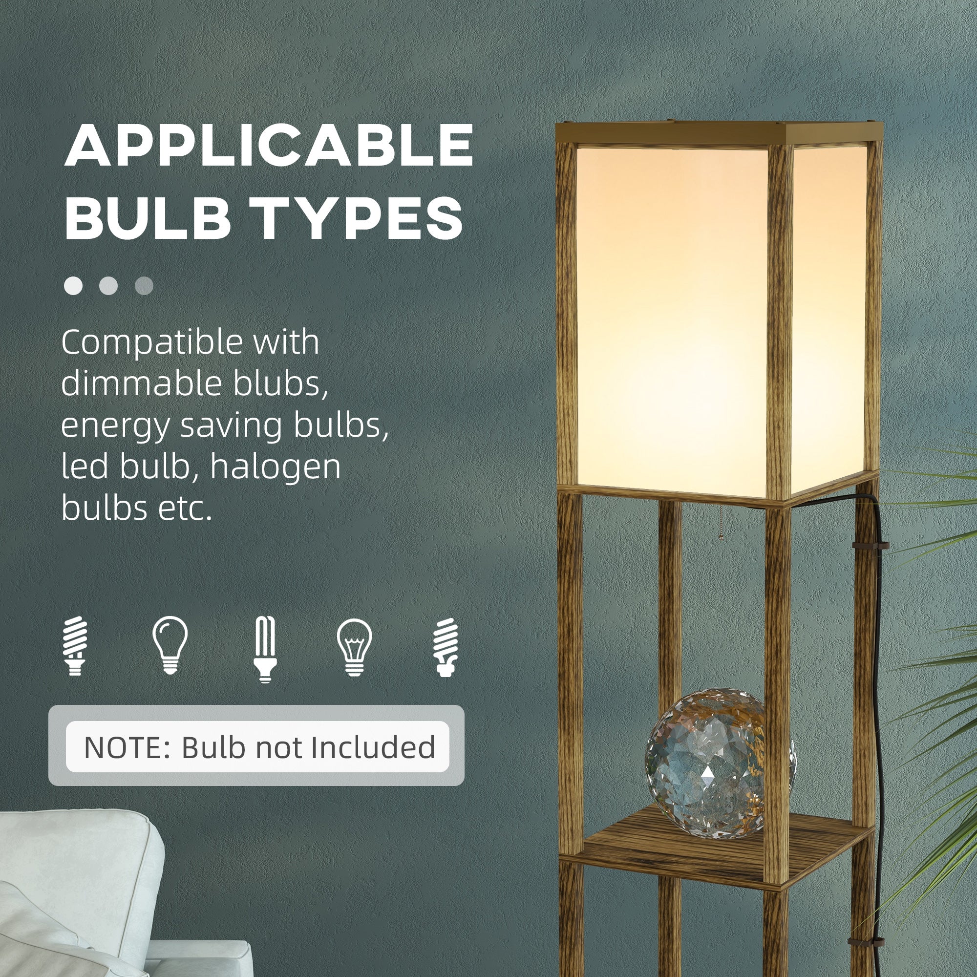 HOMCOM Modern Shelf Floor Lamp with Dual Ambient Light, Standing Lamp Living Room, Bedroom, 156cm, Brown - North Peak Garden Furniture