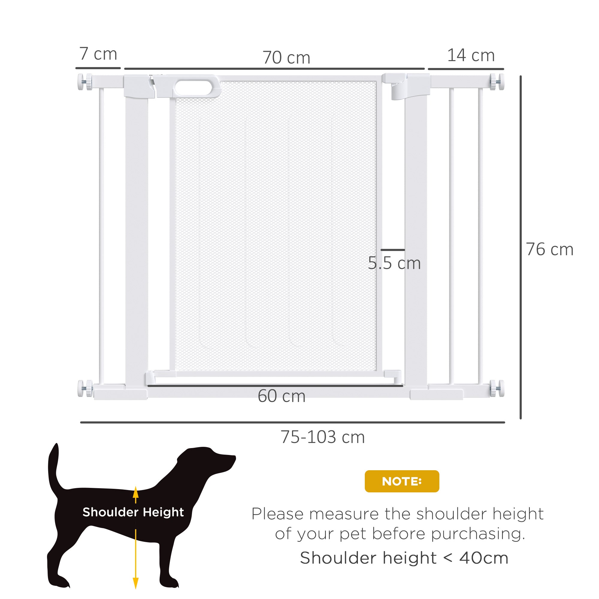 PawHut Pet Safety Gate, for Doorways, Staircases, Hallways, with Extensions Kit, 75-103cm - White - North Peak Garden Furniture
