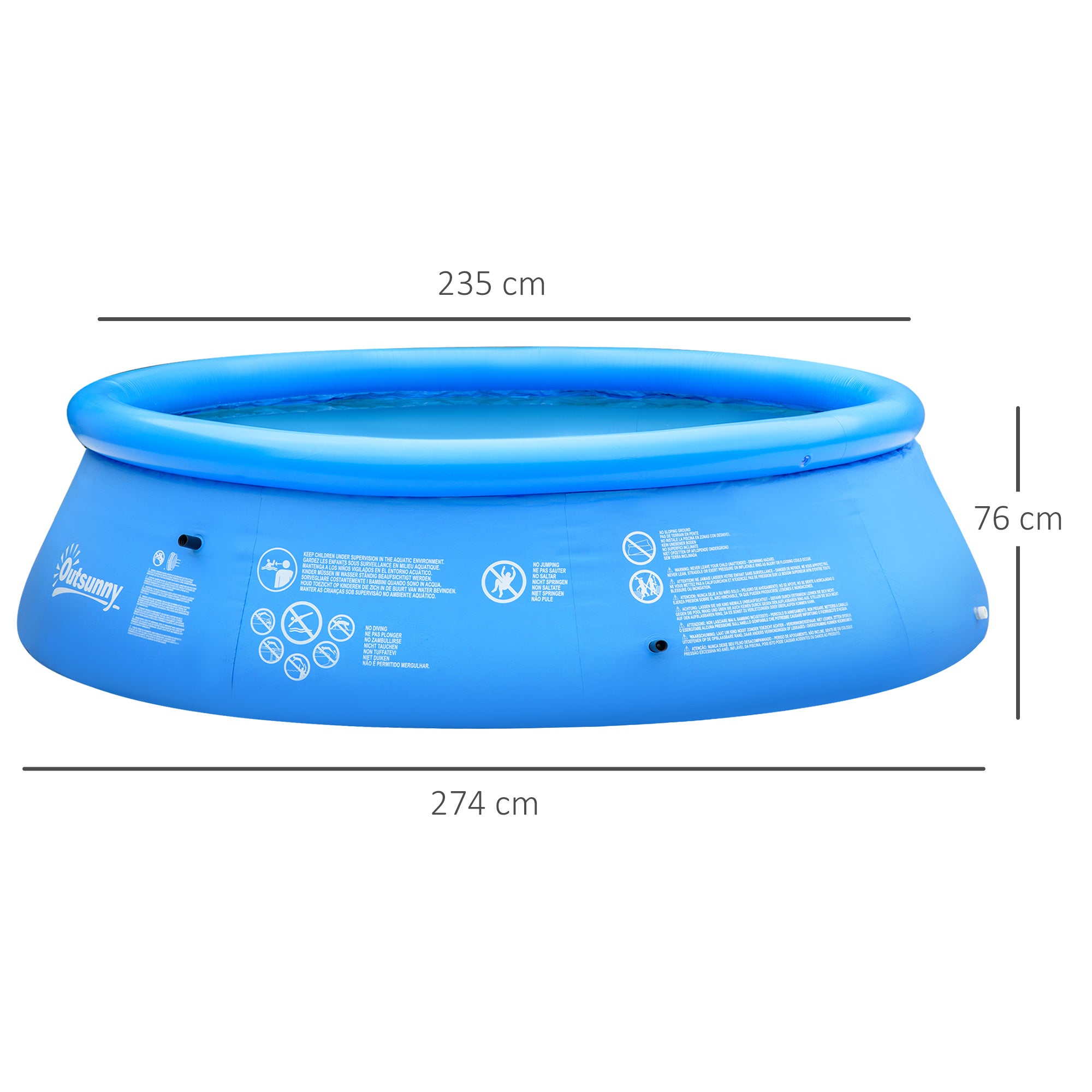 Outsunny 274cm x 76cm Inflatable Swimming Pool Family-Sized Blow Up Pool Round Paddling Pool with Hand Pump for Adults, Outdoor, Garden and Backyard, Blue