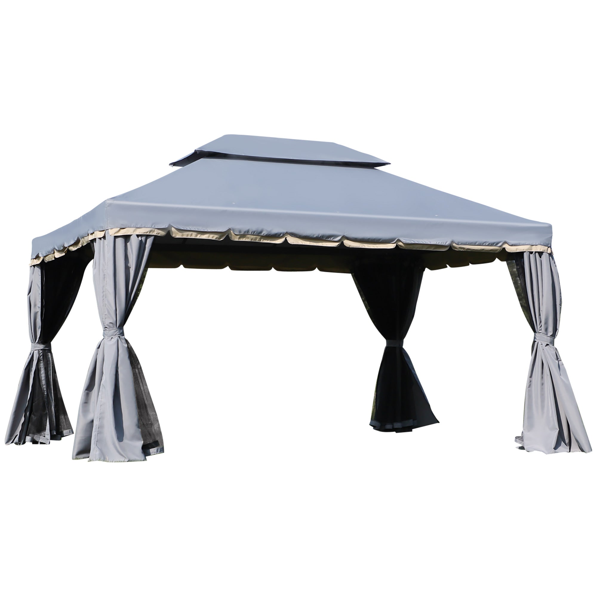 Outsunny 3 x 4m Aluminium Garden Gazebo, Marquee Canopy Shelter Pavilion Party Tent with Nets and Curtains for Garden, Lawn, Backyard and Deck, Grey - North Peak Garden Furniture