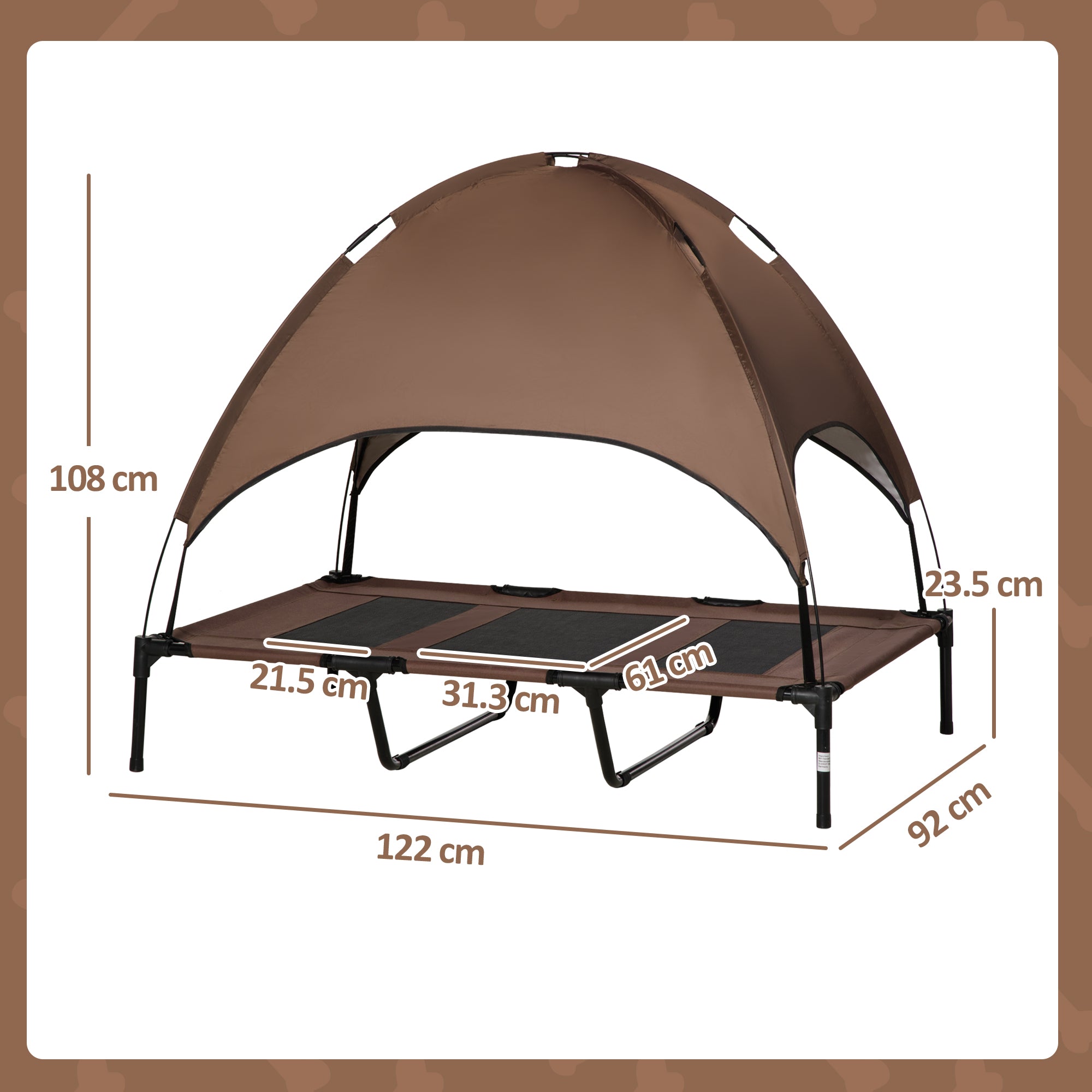 PawHut Raised Dog Bed Waterproof Elevated Pet Cot with Breathable Mesh UV Protection Canopy Coffee, for XL Dogs, 122 x 92 x 108cm - North Peak Garden Furniture