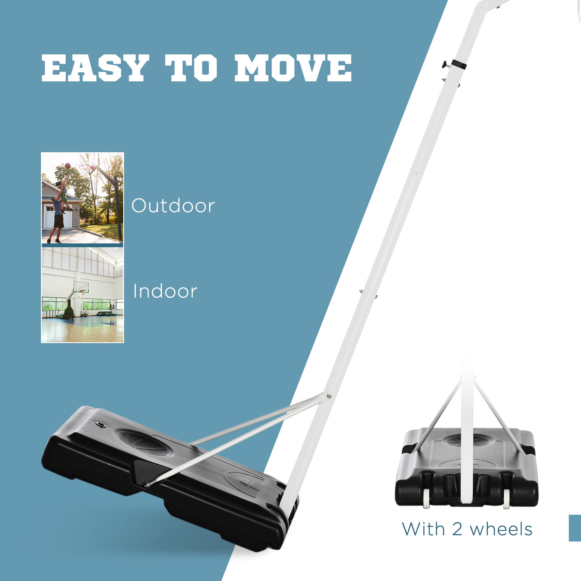 SPORTNOW 2.1-2.6m Adjustable Basketball Hoop and Basketball Stand w/ Backboard and Weighted Base, Portable on Wheels, White - North Peak Garden Furniture