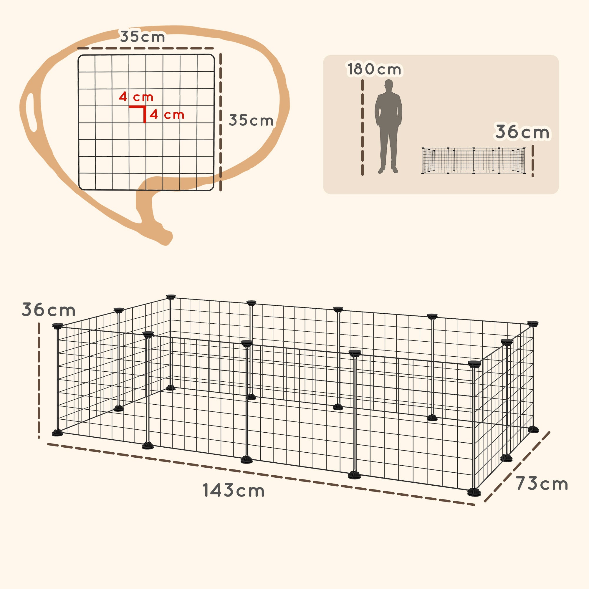PawHut DIY Pet Playpen Metal Wire Fence 12 Panel Enclosure Indoor Outdoor Guinea Pig Rabbit Small Animals Cage Black
