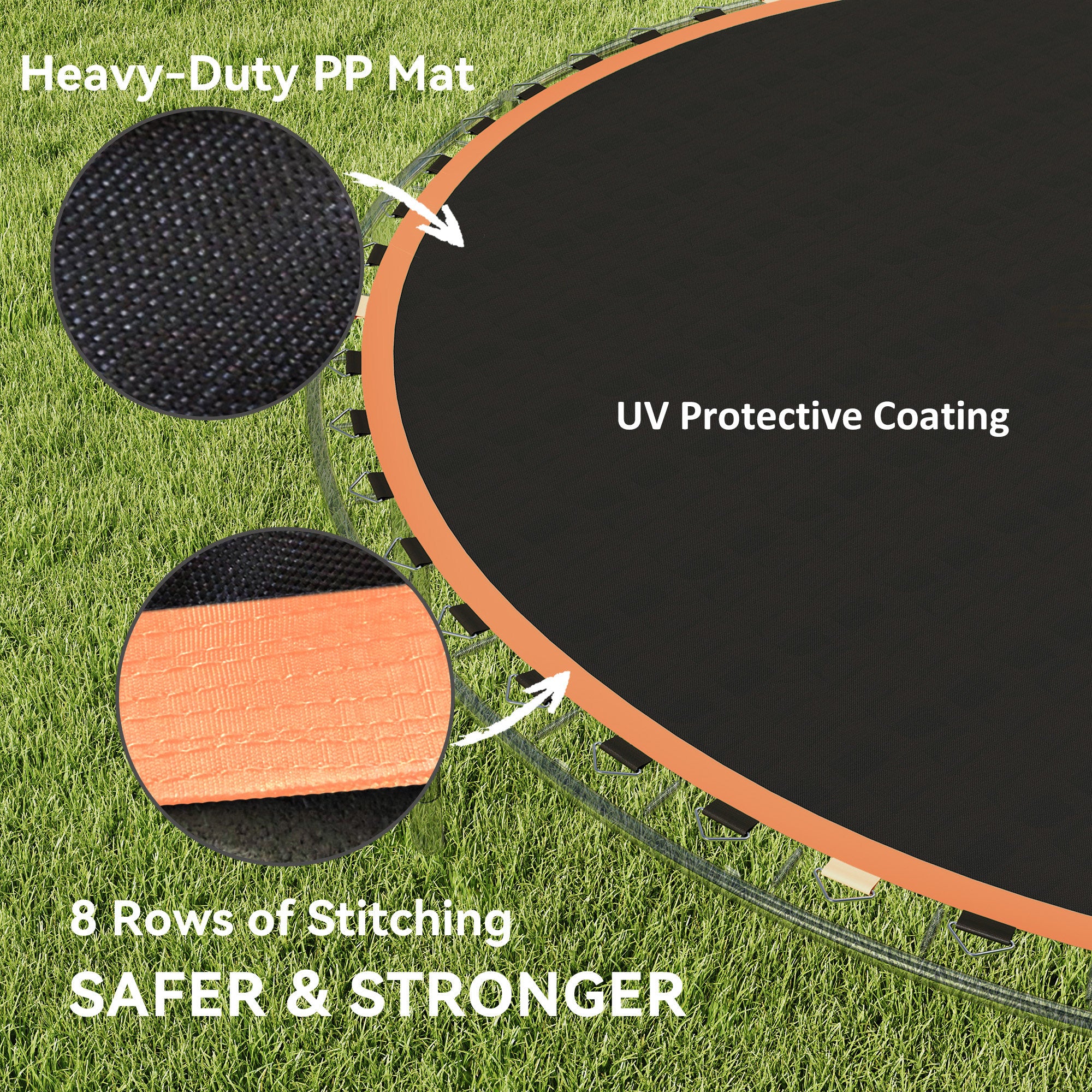 SPORTNOW Trampoline Replacement Mat with Spring Pull Tool, 54 V-Hooks, for 10ft Trampoline using 14cm Springs, Orange - North Peak Garden Furniture