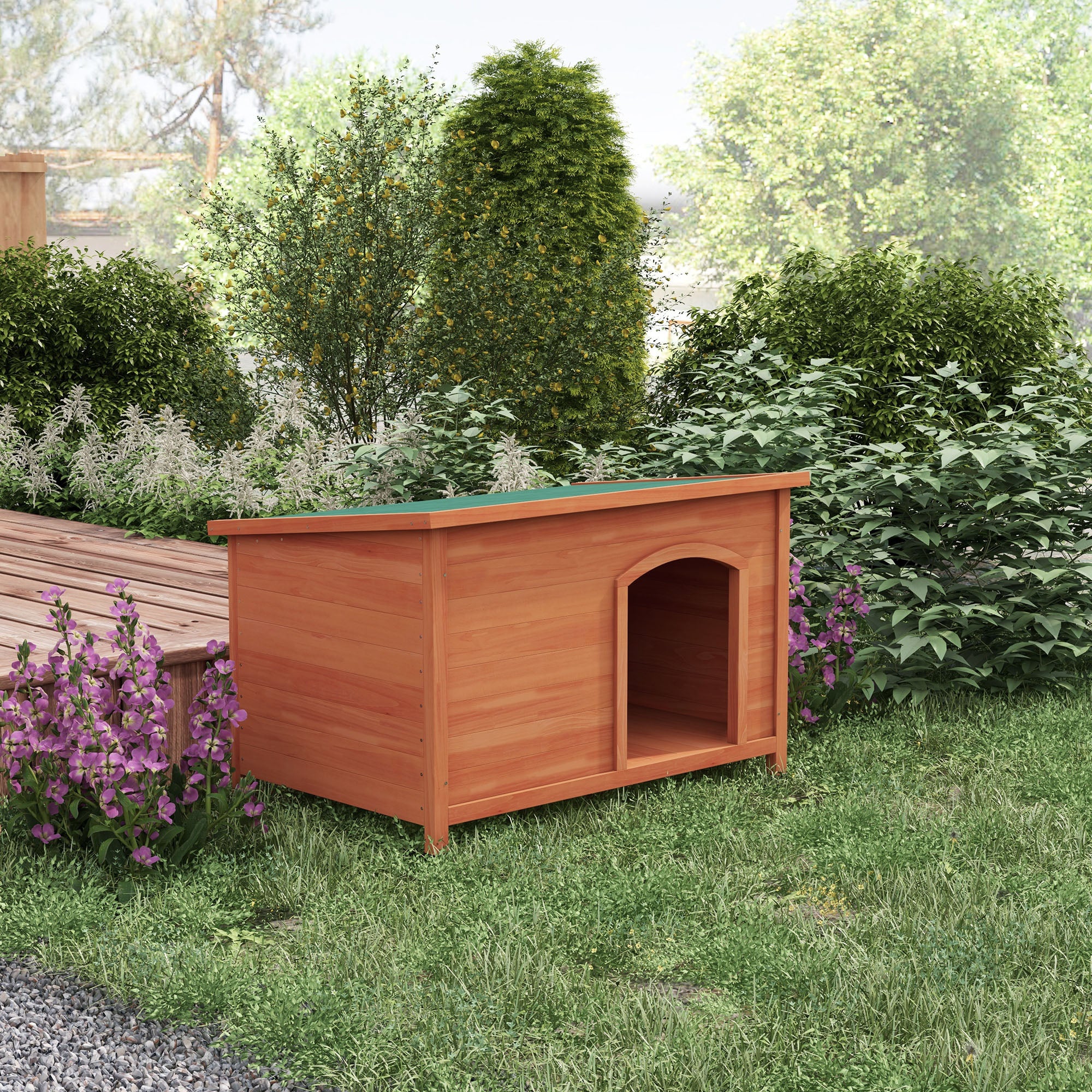 PawHut Wooden Dog Kennel, Outdoor Pet House, with Removable Floor, Openable Roof, Water-Resistant Paint - Natural Wood Tone - North Peak Garden Furniture
