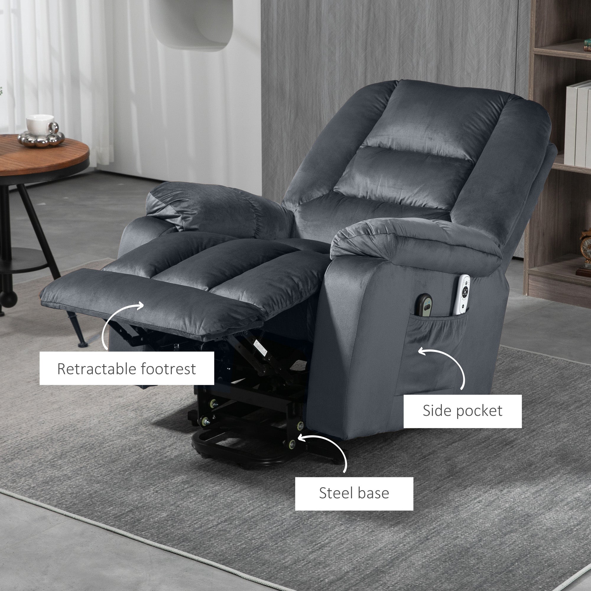 HOMCOM Leathaire Eight Massage Point Armchair, with Heat and Reclining Back - Grey