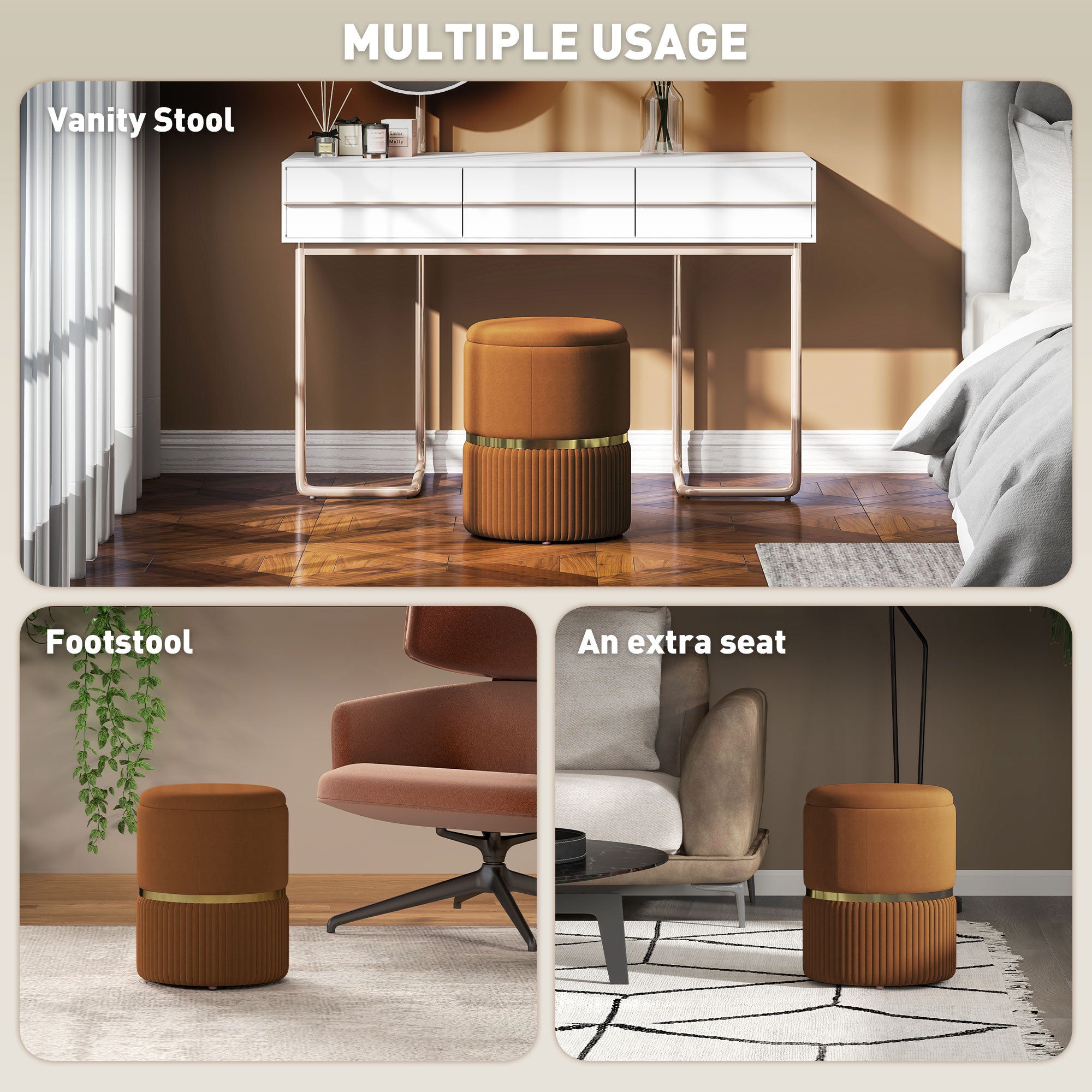HOMCOM Velvet-Feel Storage Ottoman - Brown - North Peak Garden Furniture