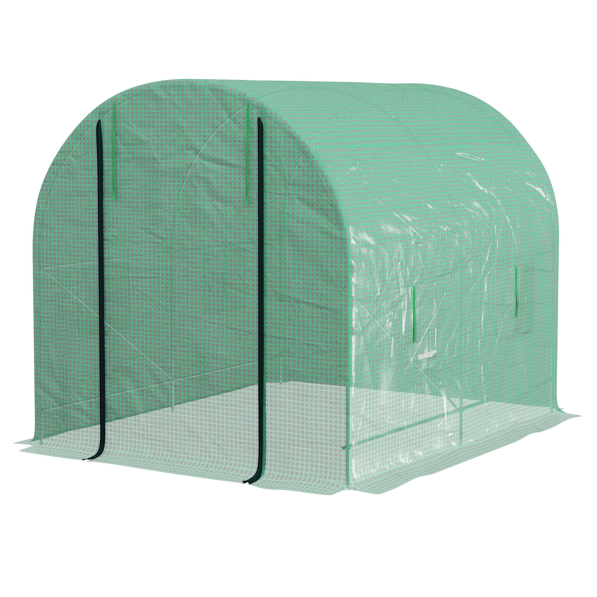 Outsunny Walk-In Garden Polytunnel Greenhouse with Steel Frame, PE Cover, Roll-Up Door and 4 Windows, 2.5 x 2m, Green