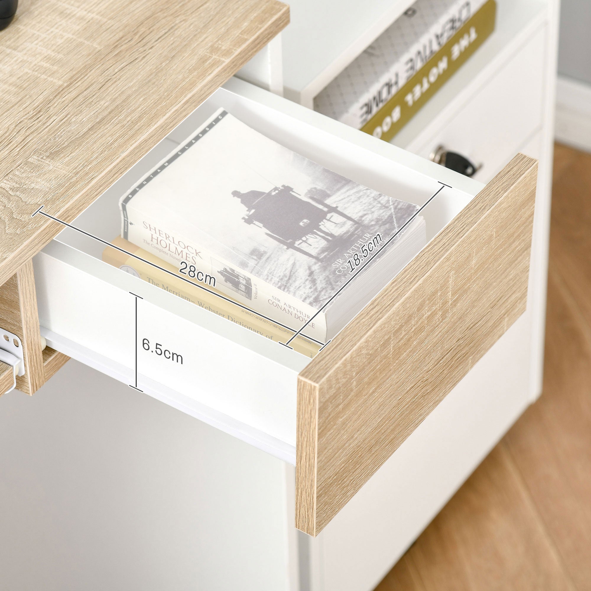 HOMCOM Compact Computer Table with Keyboard Tray Drawer Study Office Working Writing Desk, Oak Colour - North Peak Garden Furniture