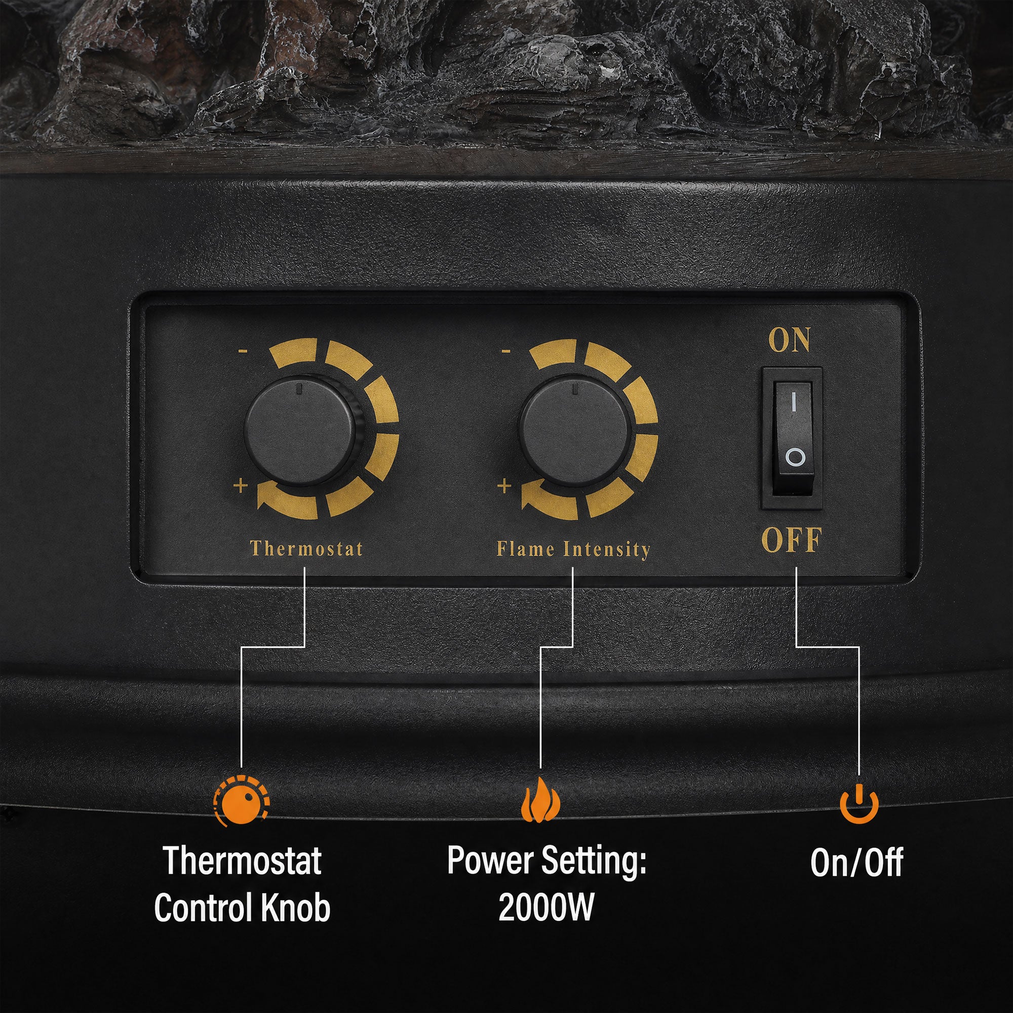HOMCOM Electric Fireplace Stove, Freestanding Electric Fire Heater with Realistic LED Flame, 2000W, Black