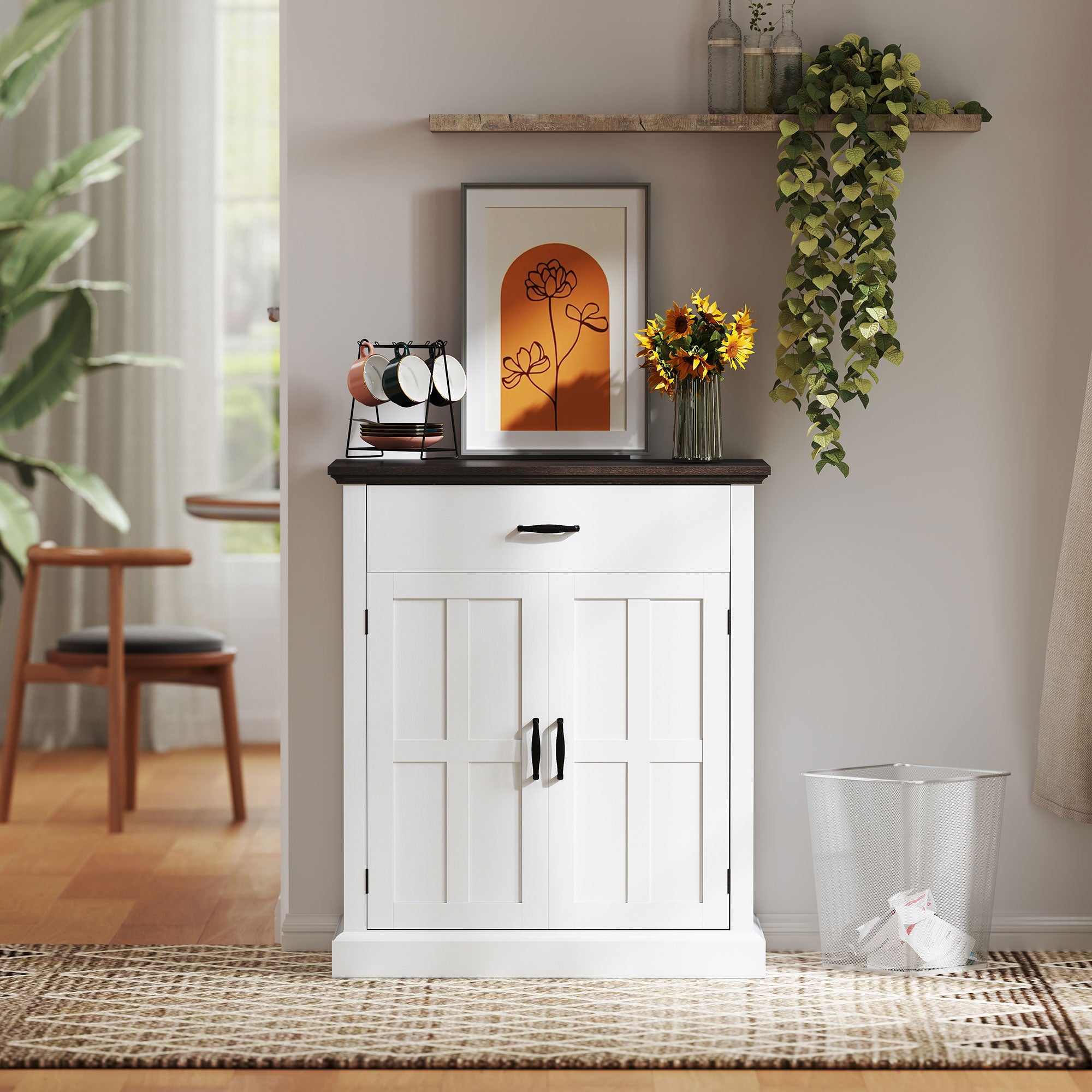 HOMCOM Farmhouse Sideboard with 3 cm Thick Top 2 Barn Doors - White - North Peak Garden Furniture