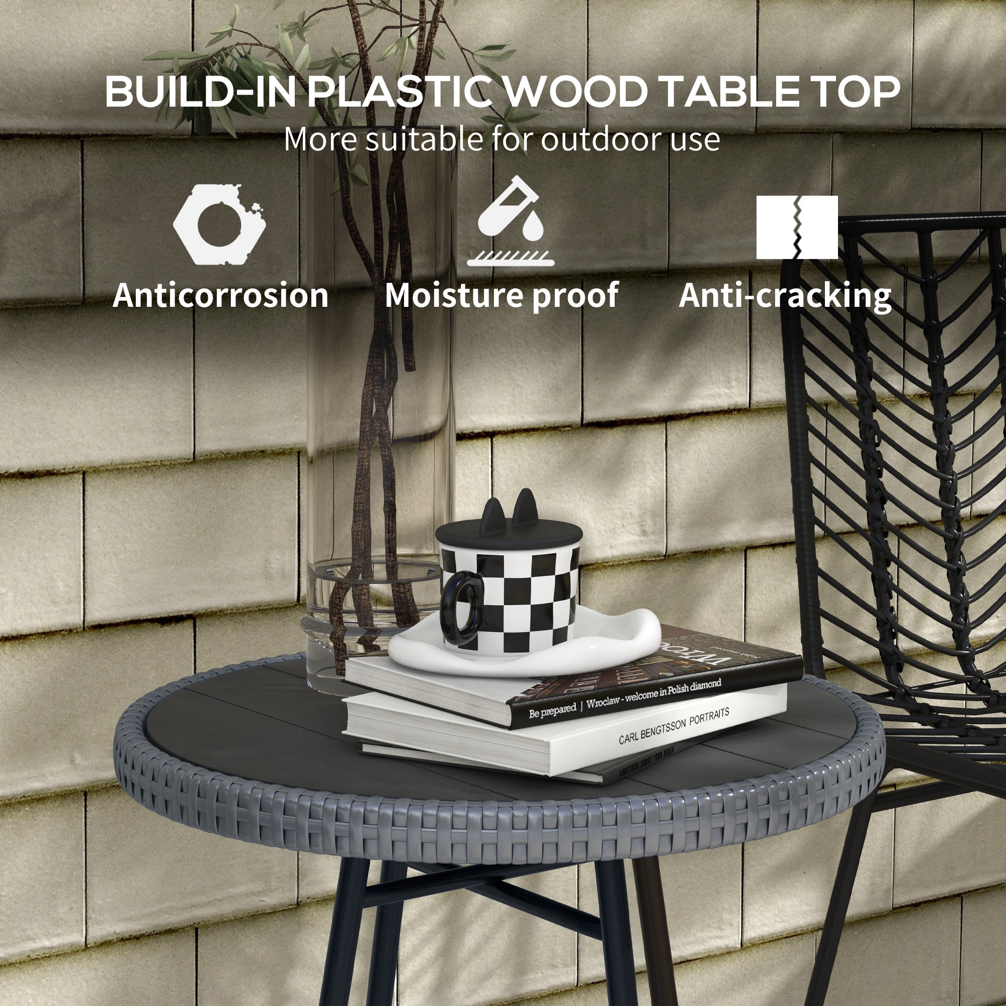 Outsunny Rattan Border Outdoor Side Table - Grey - North Peak Garden Furniture