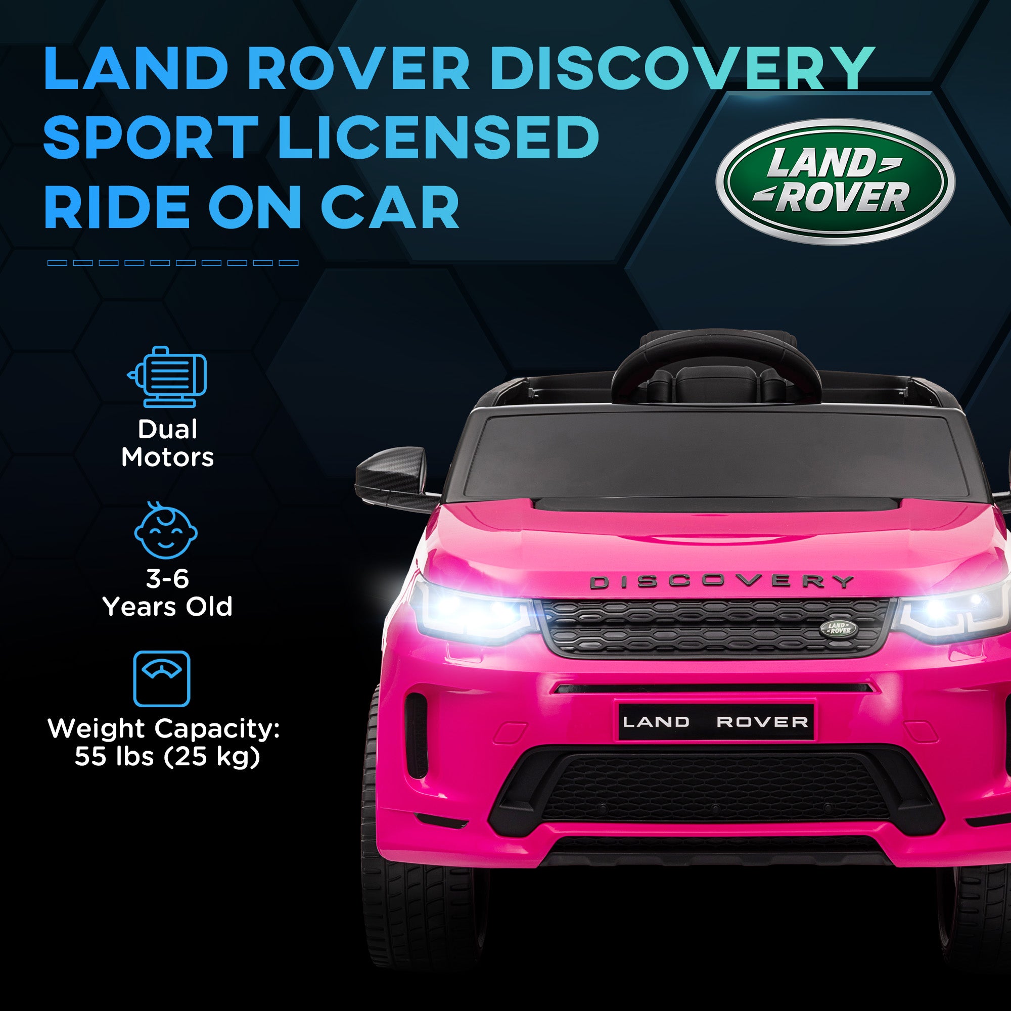 AIYAPLAY Land Rover Discovery Sport Licensed 12V Kids Ride on Car w/ Remote Control, Lights Music Horn, for 3-6 Years Pink - North Peak Garden Furniture