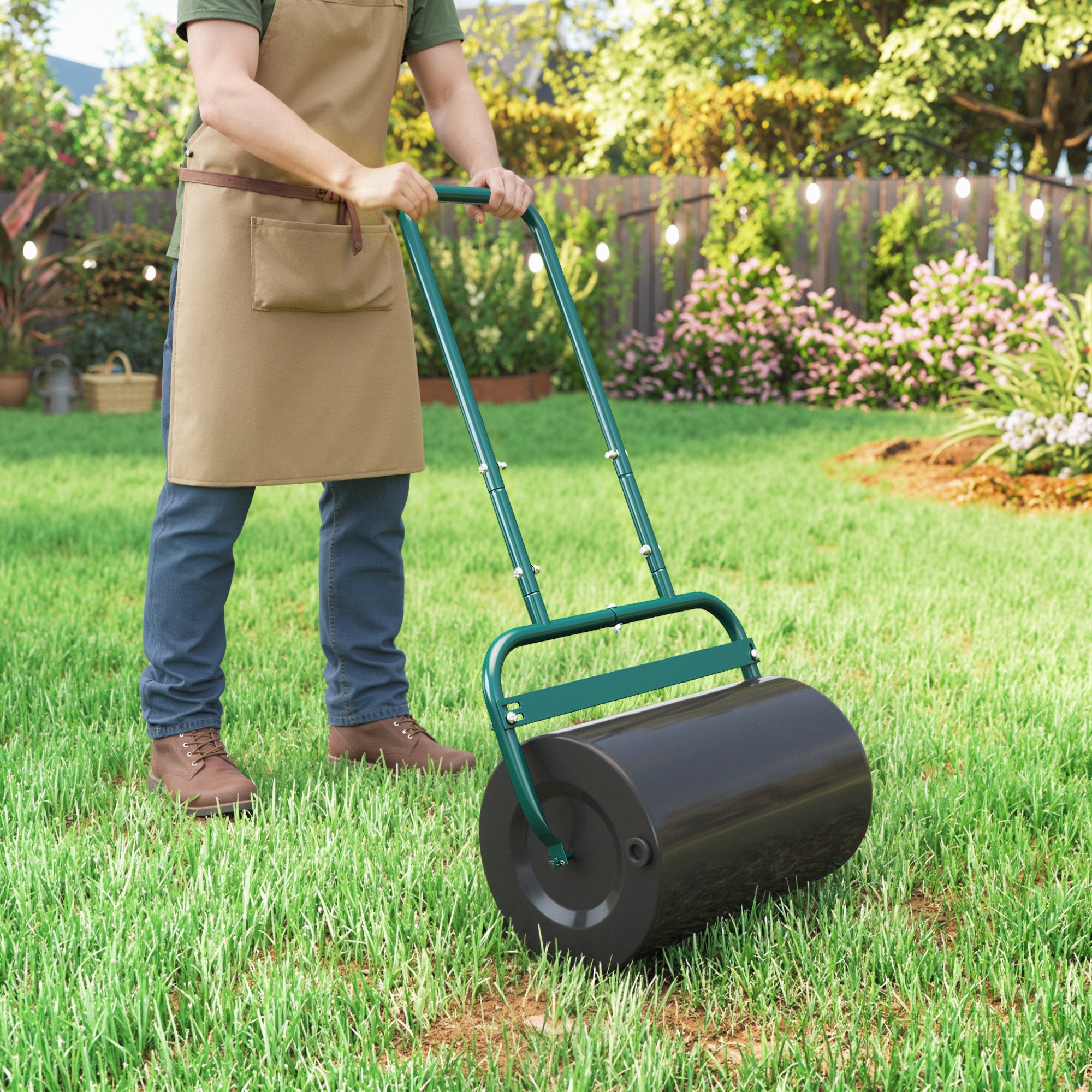 Outsunny 38L Fillable Cylinder Steel Lawn Roller - Dark Green