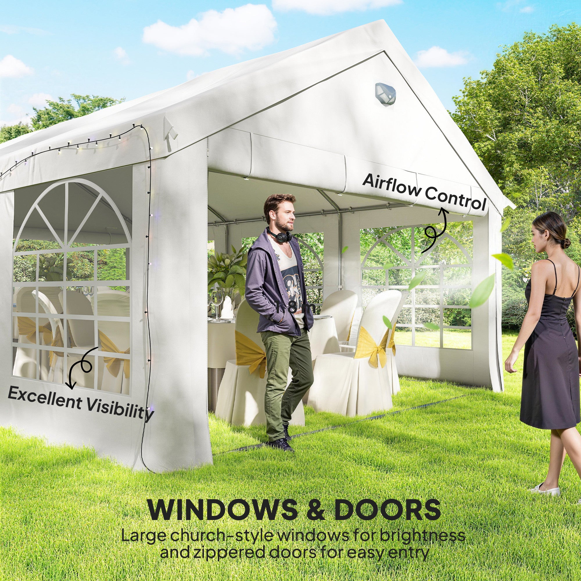 Outsunny 6 x 4 m Party Tent, Heavy Duty Gazebo Canopy with Windows, Outdoor Party Wedding Tent with 4 Removable Sidewalls