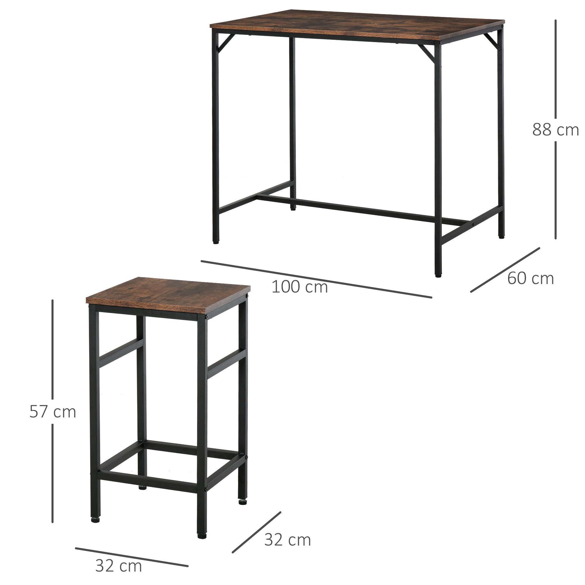 HOMCOM Industrial Rectangular Bar Table Set with 4 Stools for Dining Room, Kitchen, Dinette - North Peak Garden Furniture