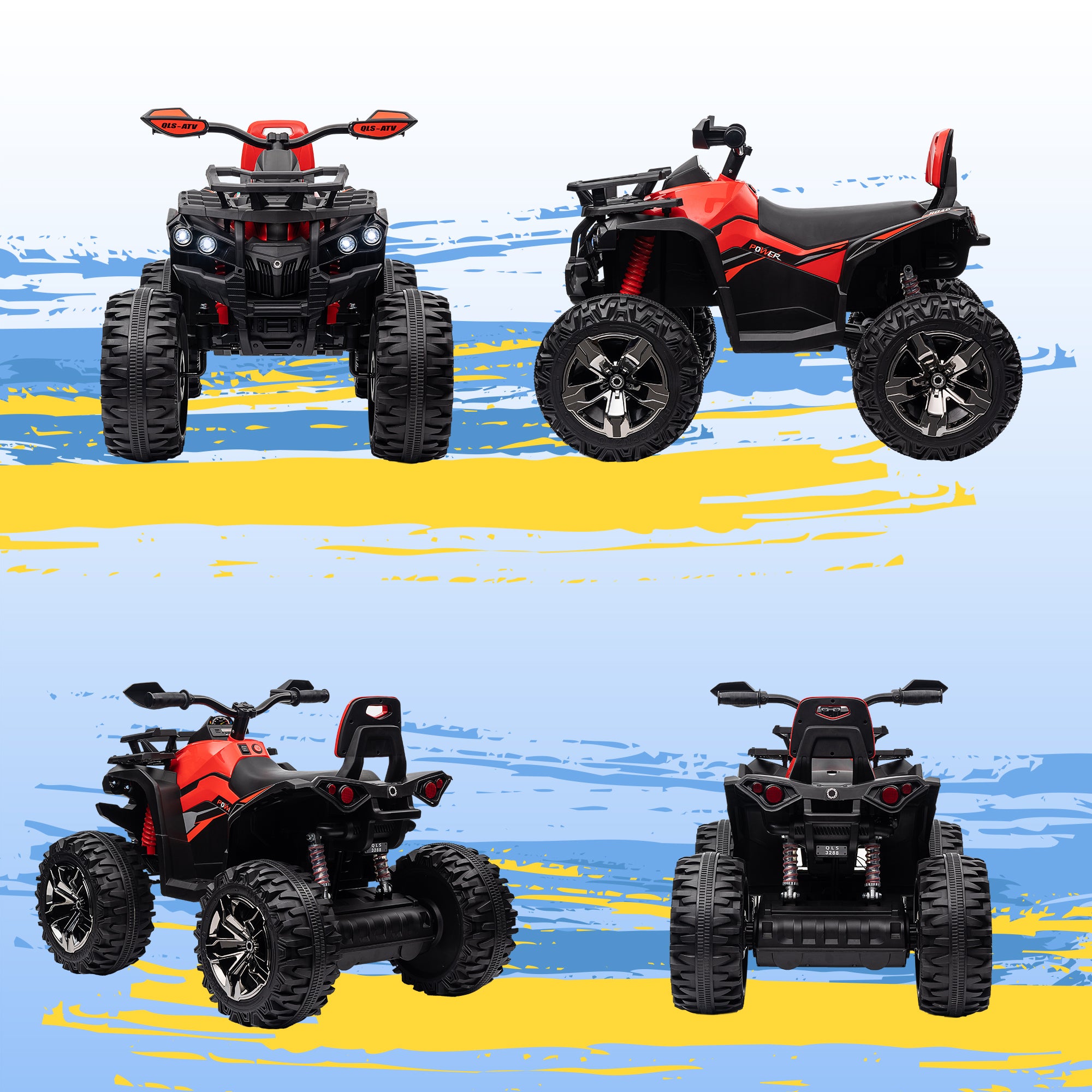 HOMCOM 12V Quad Bike ATV with LED Lights, Music, Backrest, Forward, Backward, Red - North Peak Garden Furniture