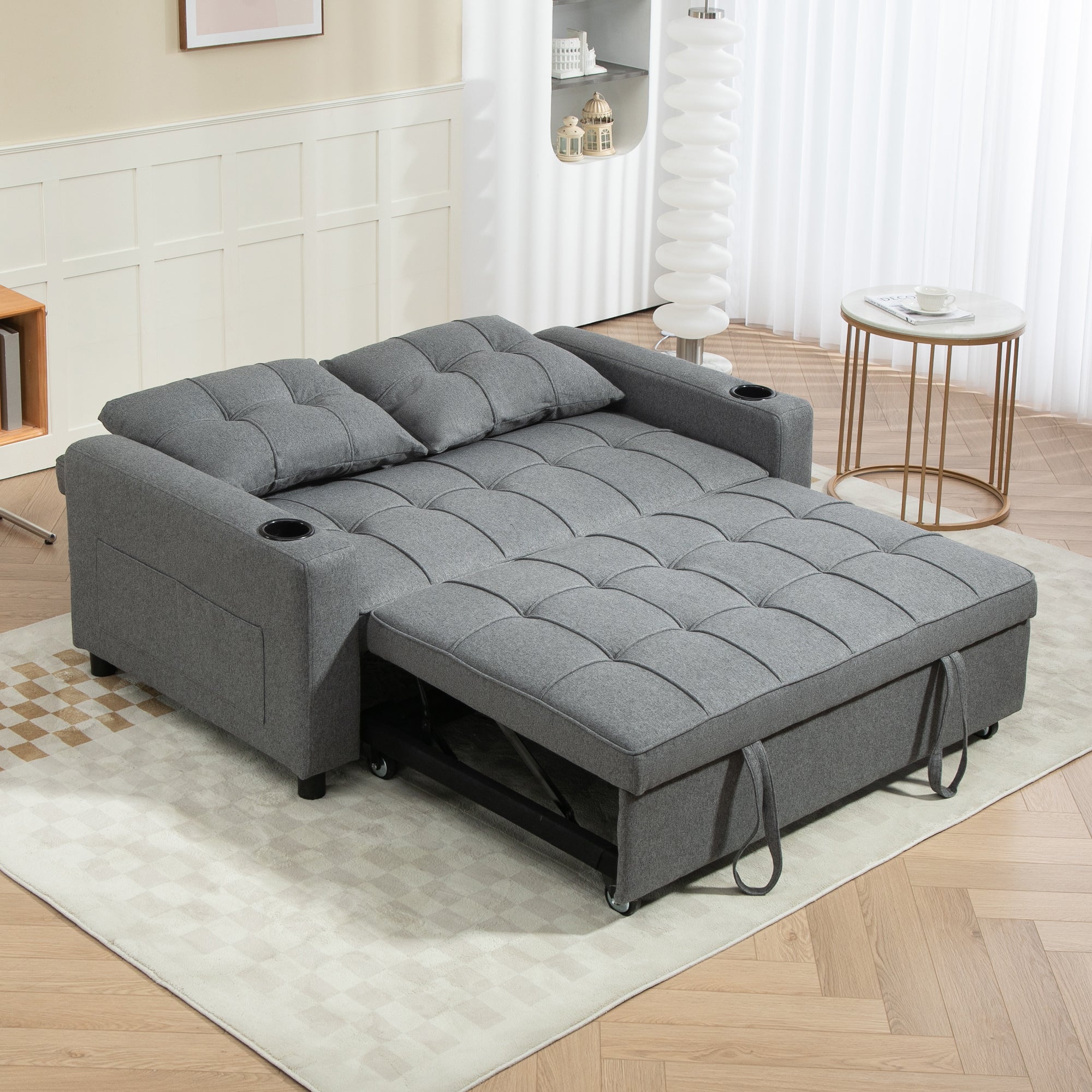 HOMCOM Two-Seater Pull-Out Sofa Bed - Charcoal Grey - North Peak Garden Furniture