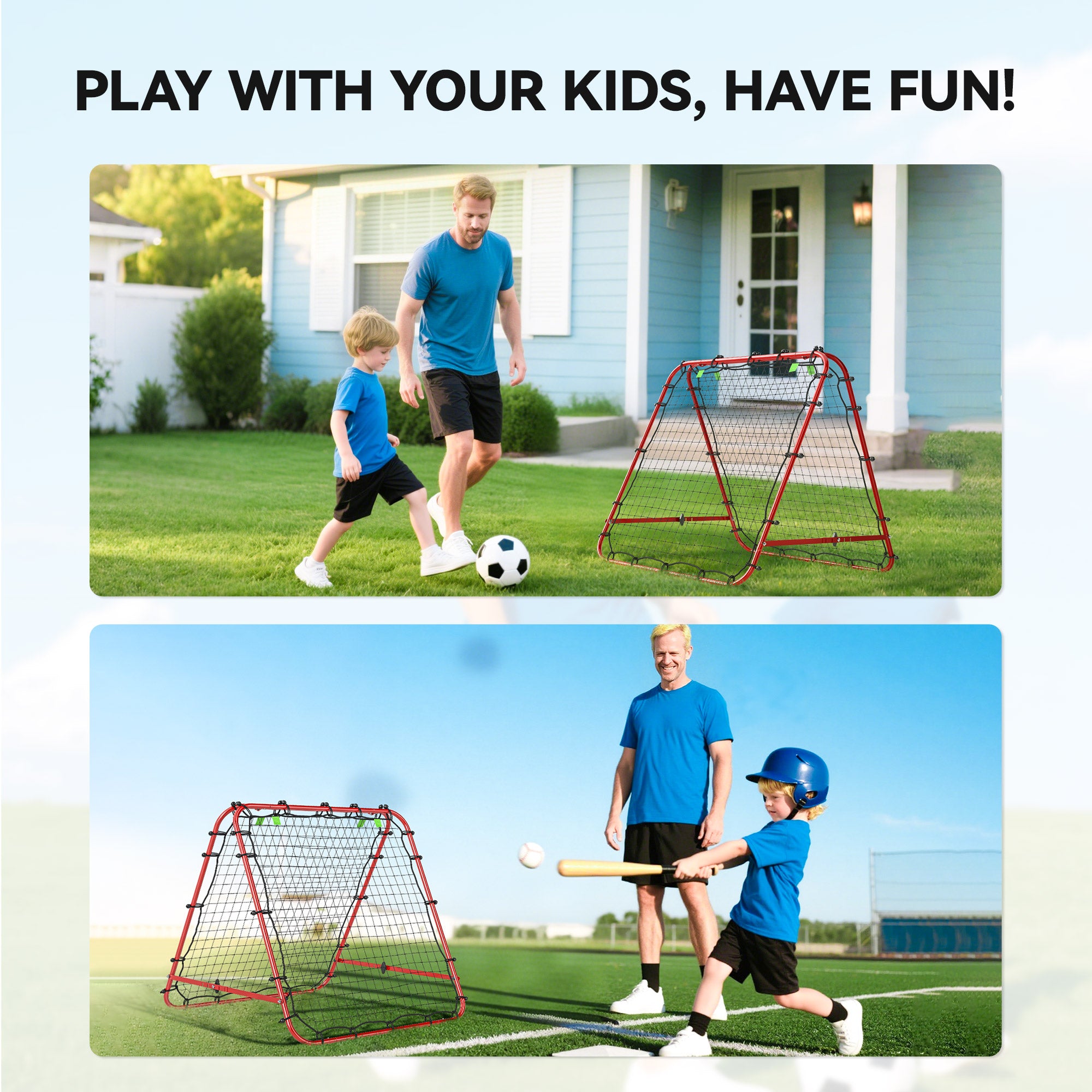 HOMCOM Double Sided Football Rebounder Net, Football Rebound Goal with 5 Adjustable Angles, Red