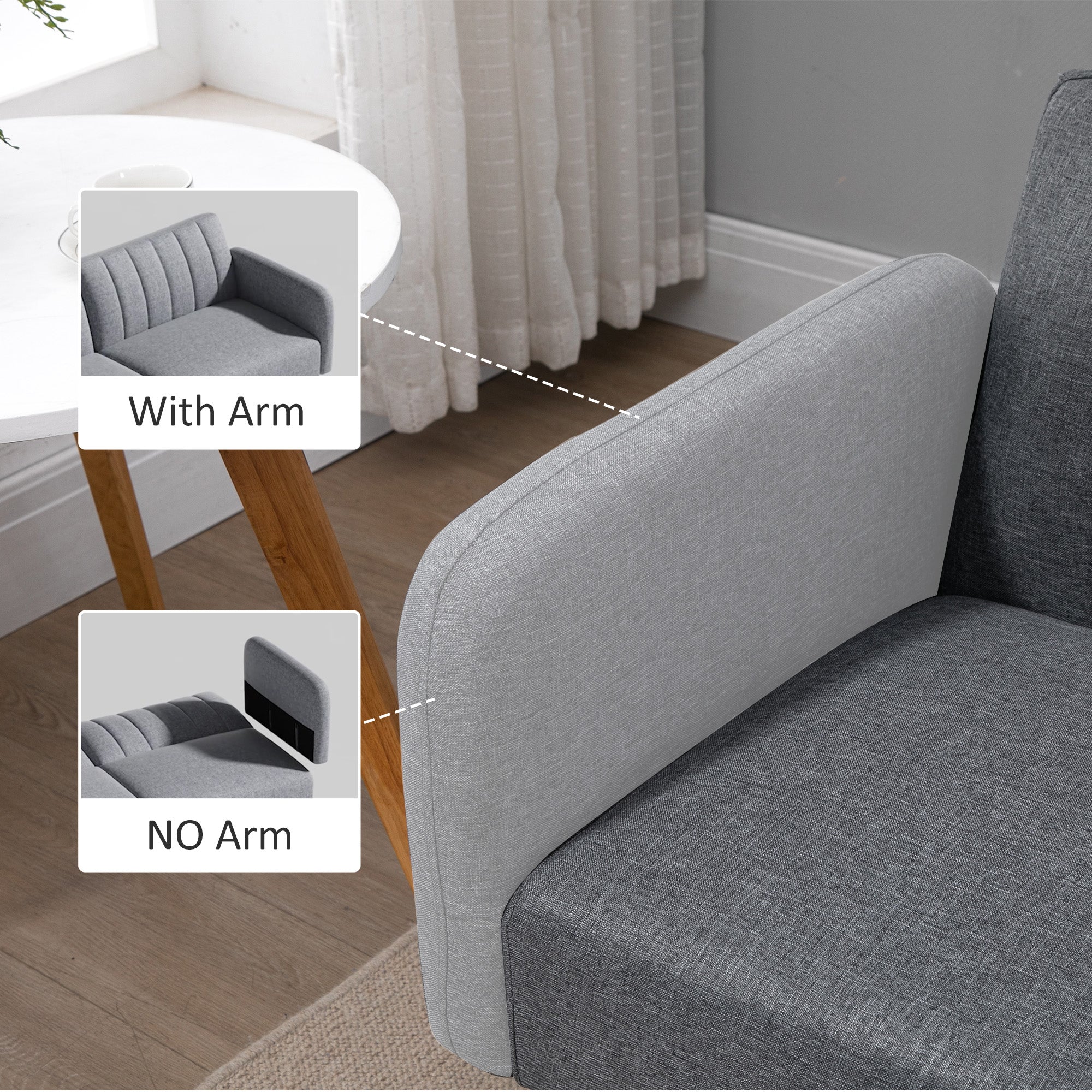 HOMCOM Two Seater Sofa Bed, Convertible Linen Fabric Sofa Couch, Click Clack Sofabed with Adjustable Split Backrest for Living Room, Bedroom, Guest Room, Grey - North Peak Garden Furniture