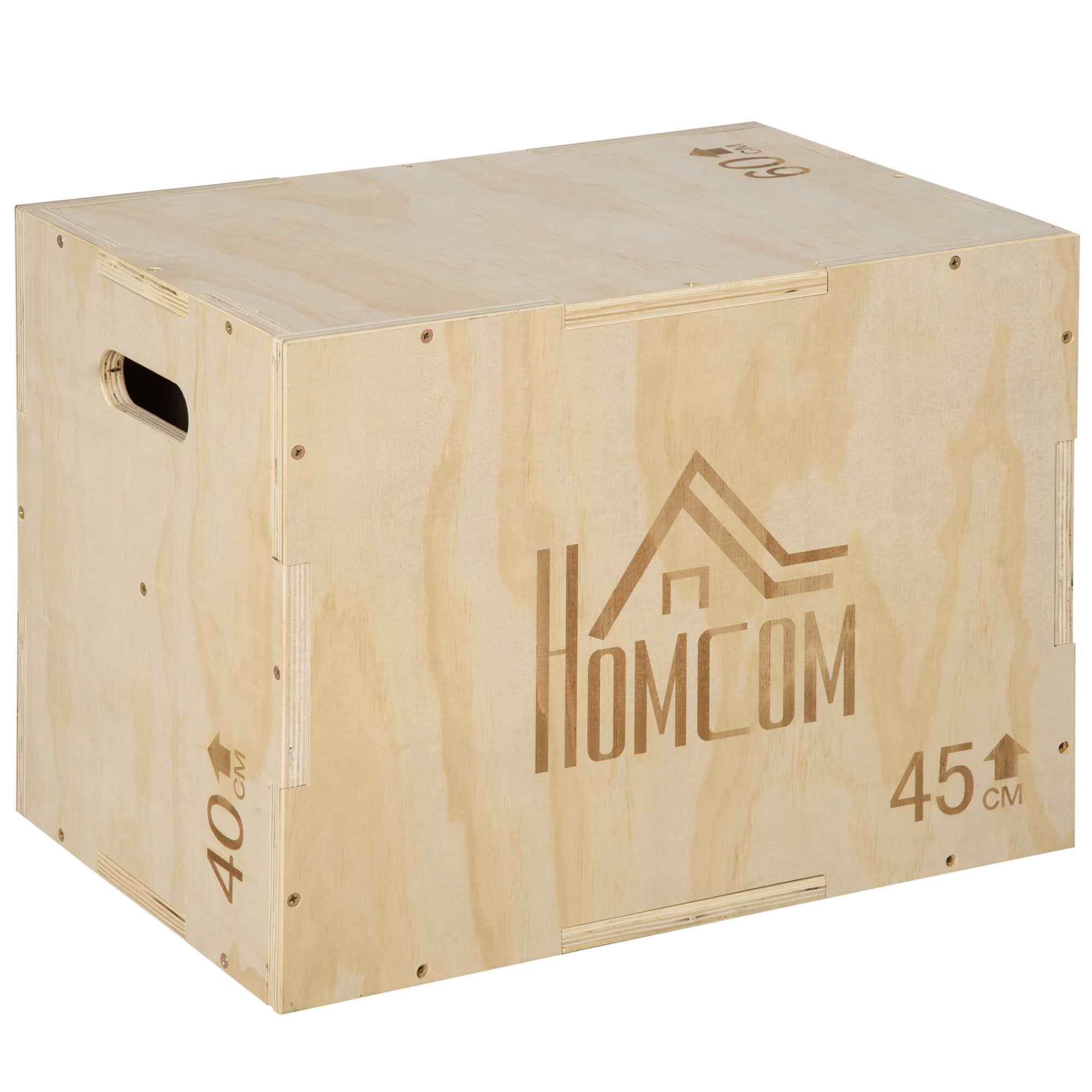 HOMCOM 3-in-1 Wooden Plyo Box, Plyometric Jump Box with Handle Openings for Home Gym, Workout Training, Natural - North Peak Garden Furniture