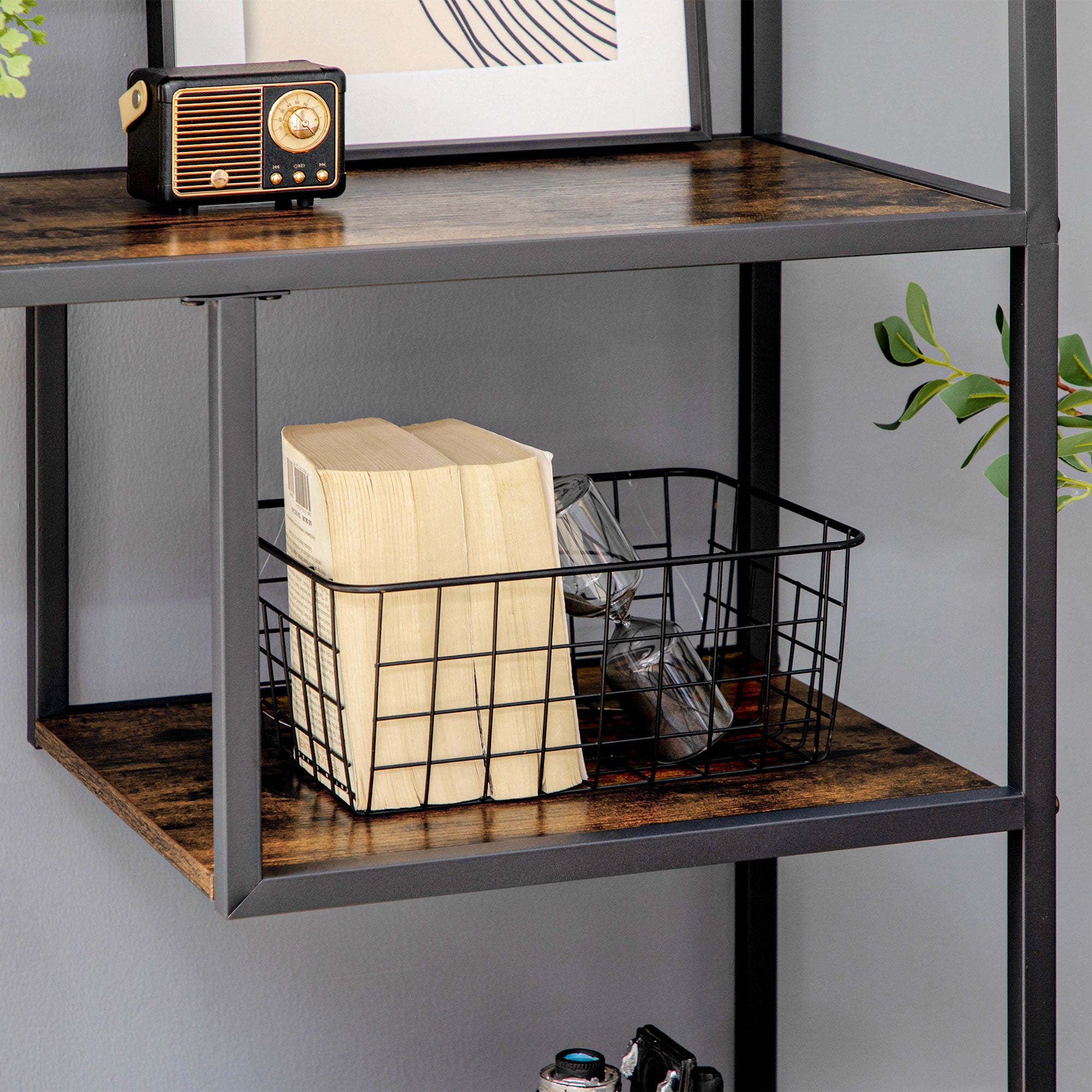 HOMCOM Industrial Bookcase Shelf, 7 Tier Metal Shelving, Storage Shelves for Living Room, Home Office, Bedroom, Rustic Brown - North Peak Garden Furniture