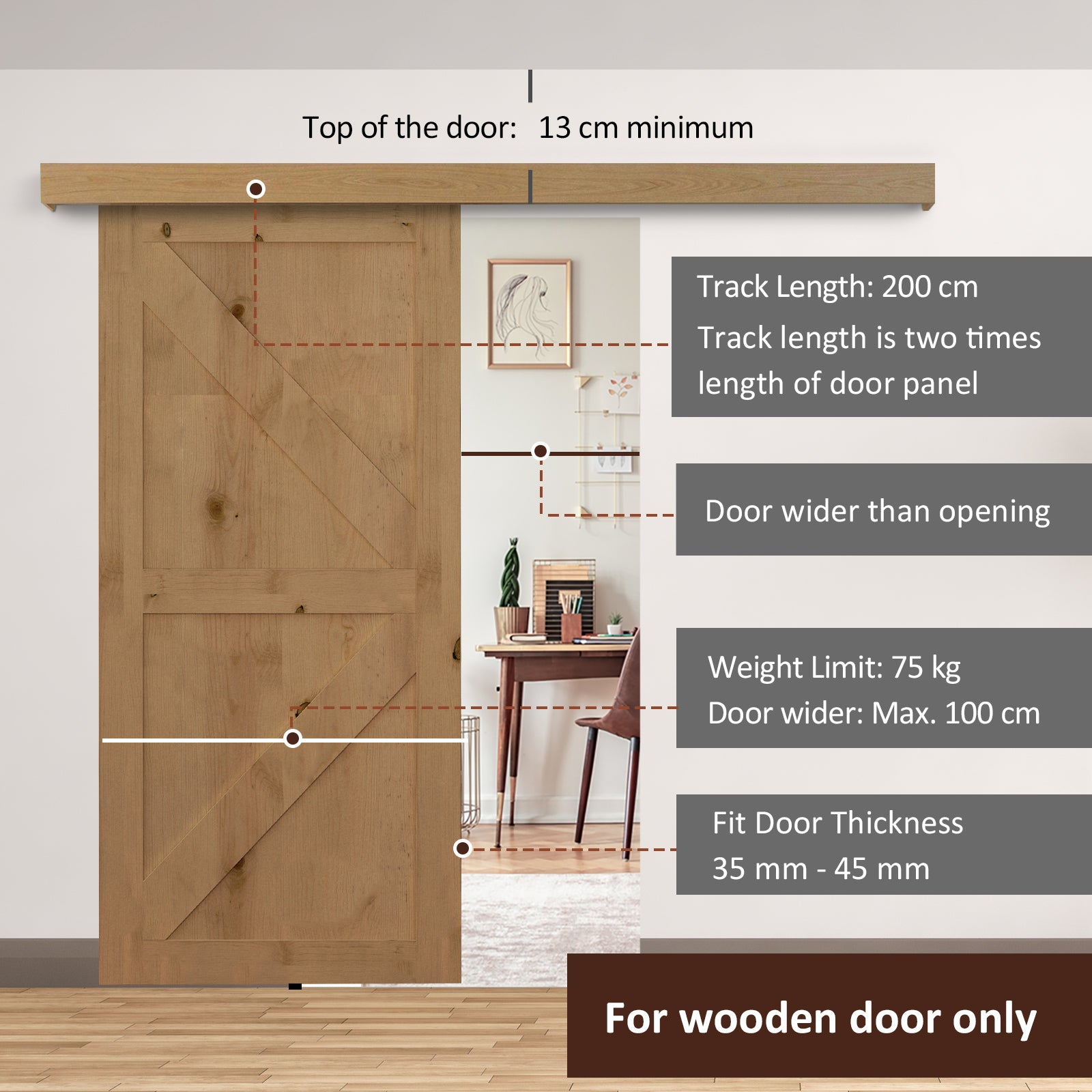 HOMCOM 6.5FT/2000mm Modern Sliding Barn Door Closet Hardware Track Kit Aluminium Track System Unit For Single Wooden Door - North Peak Garden Furniture