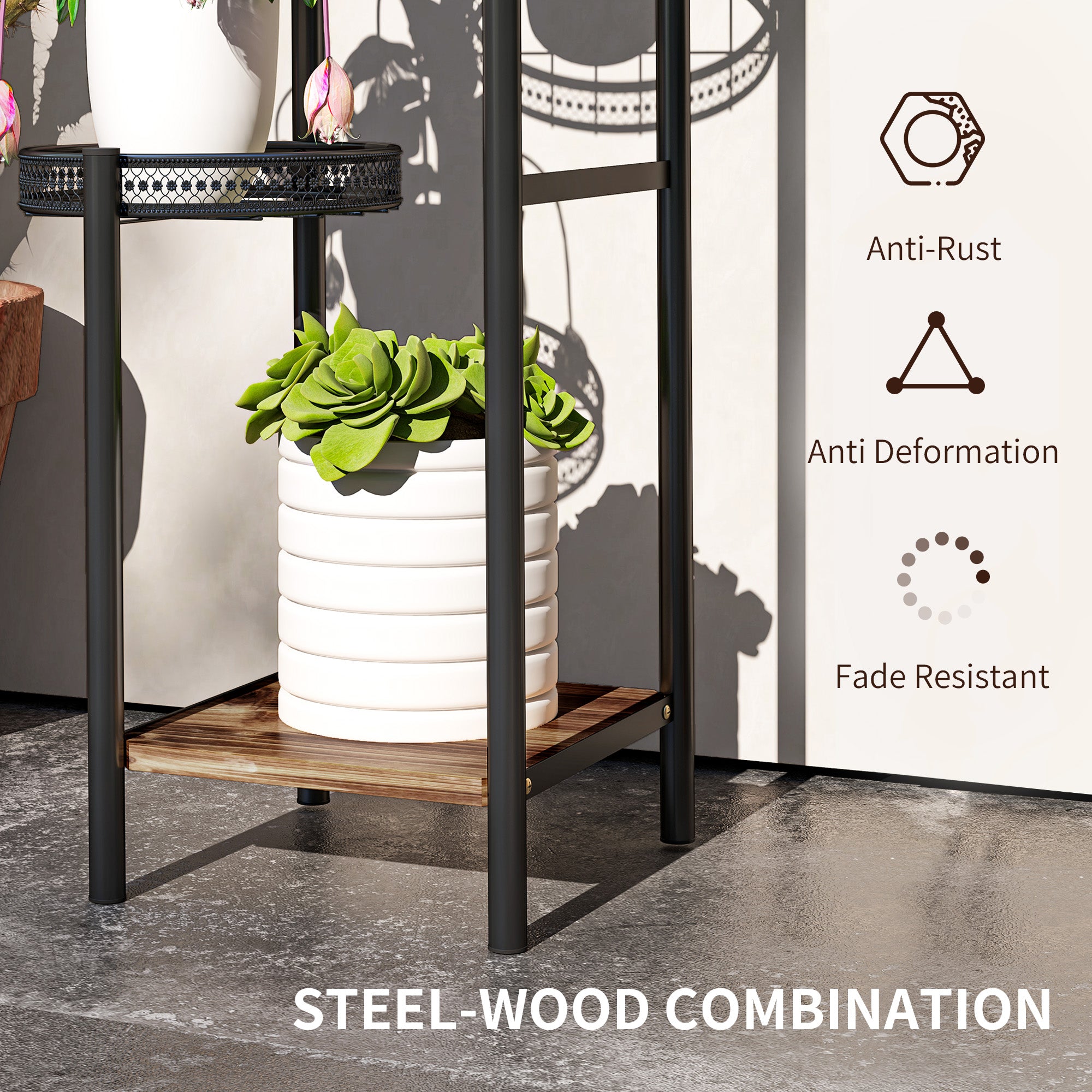 Outsunny Four-Tier Steel Plant Stand - Black - North Peak Garden Furniture